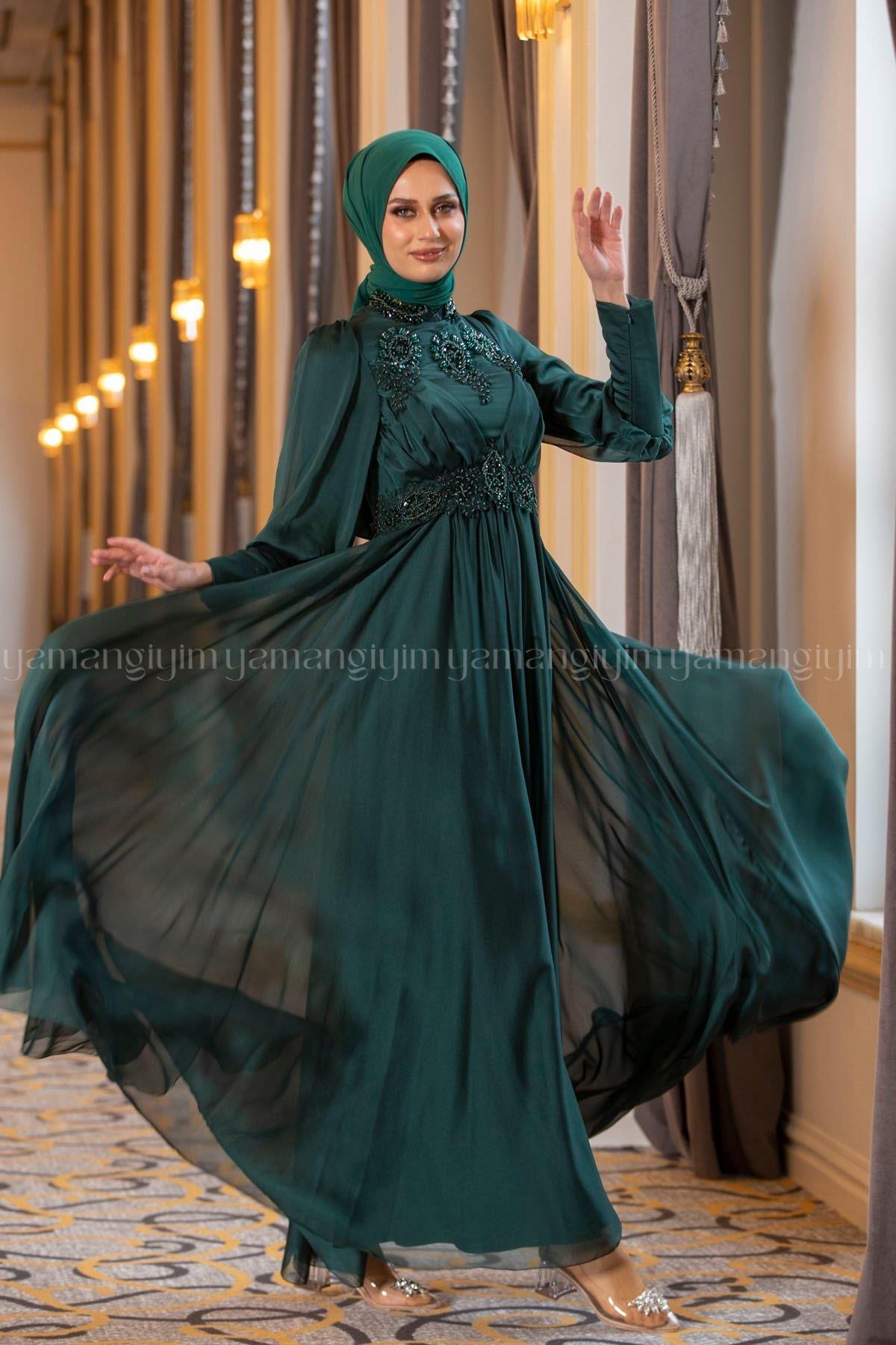 2210 NEW ELEGANS ELBİSE - Yeşil