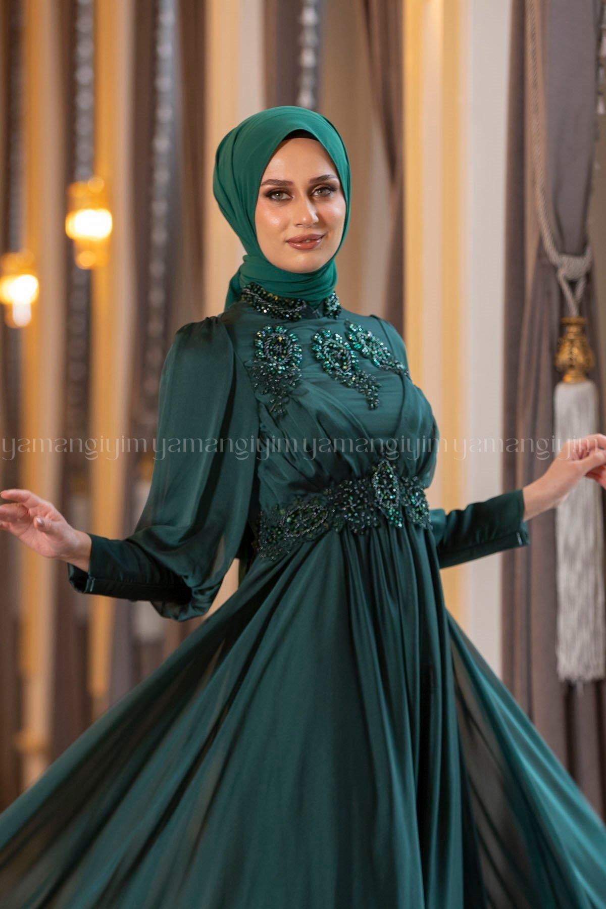 2210 NEW ELEGANS ELBİSE - Yeşil