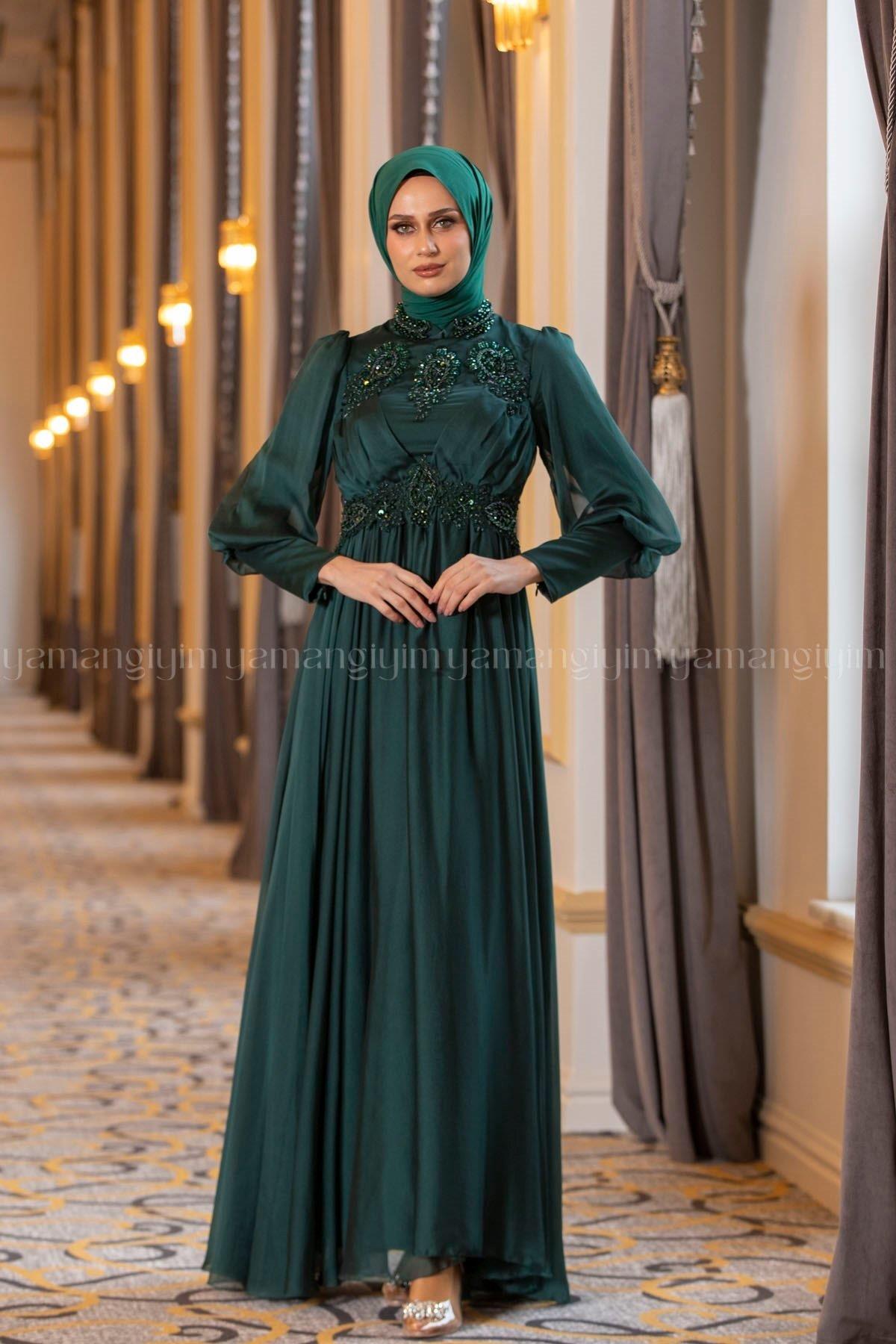 2210 NEW ELEGANS ELBİSE - Yeşil