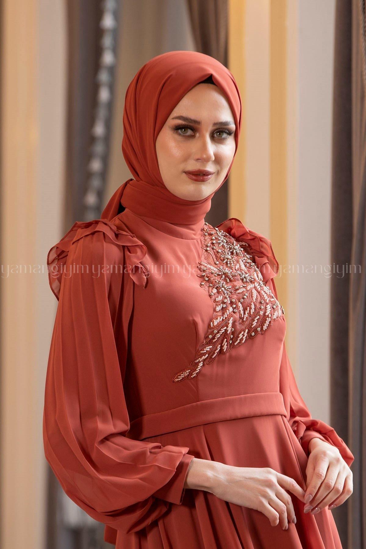 2211 NEW ELEGANS ELBİSE - Kiremit