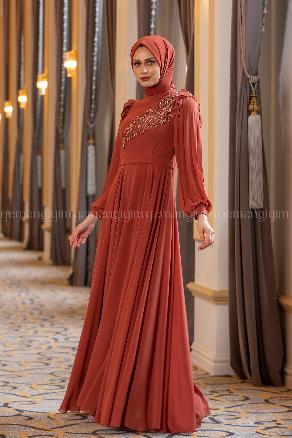 2211 NEW ELEGANS ELBİSE - Kiremit