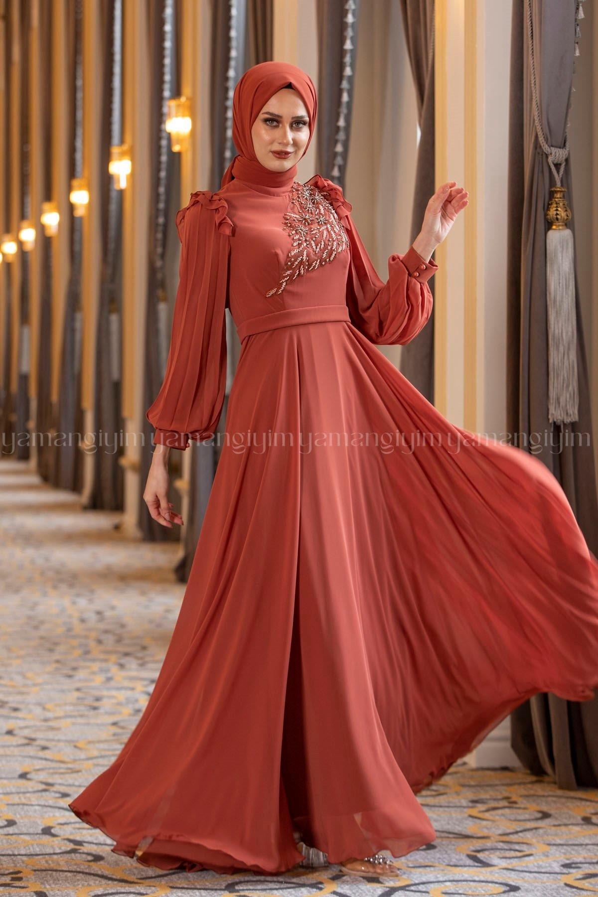 2211 NEW ELEGANS ELBİSE - Kiremit