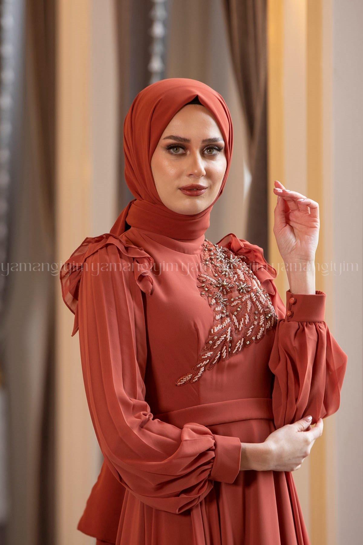 2211 NEW ELEGANS ELBİSE - Kiremit