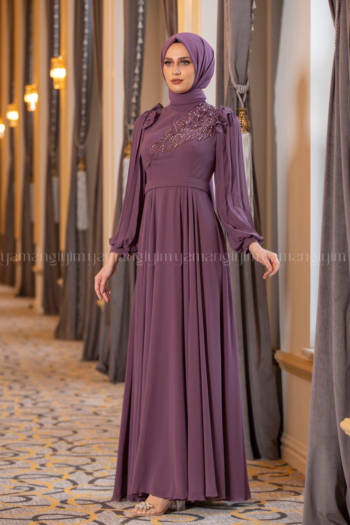 2211 NEW ELEGANS ELBİSE - Koyu Gül