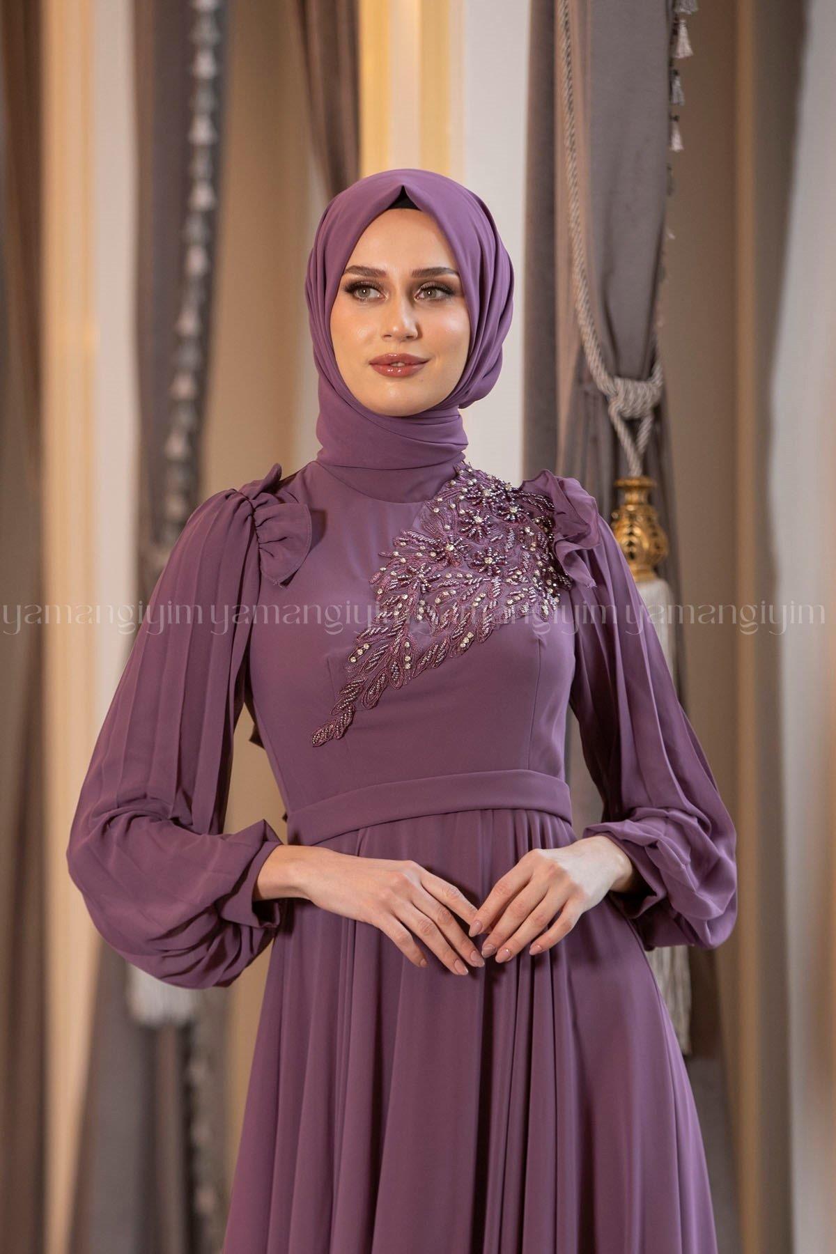 2211 NEW ELEGANS ELBİSE - Koyu Gül