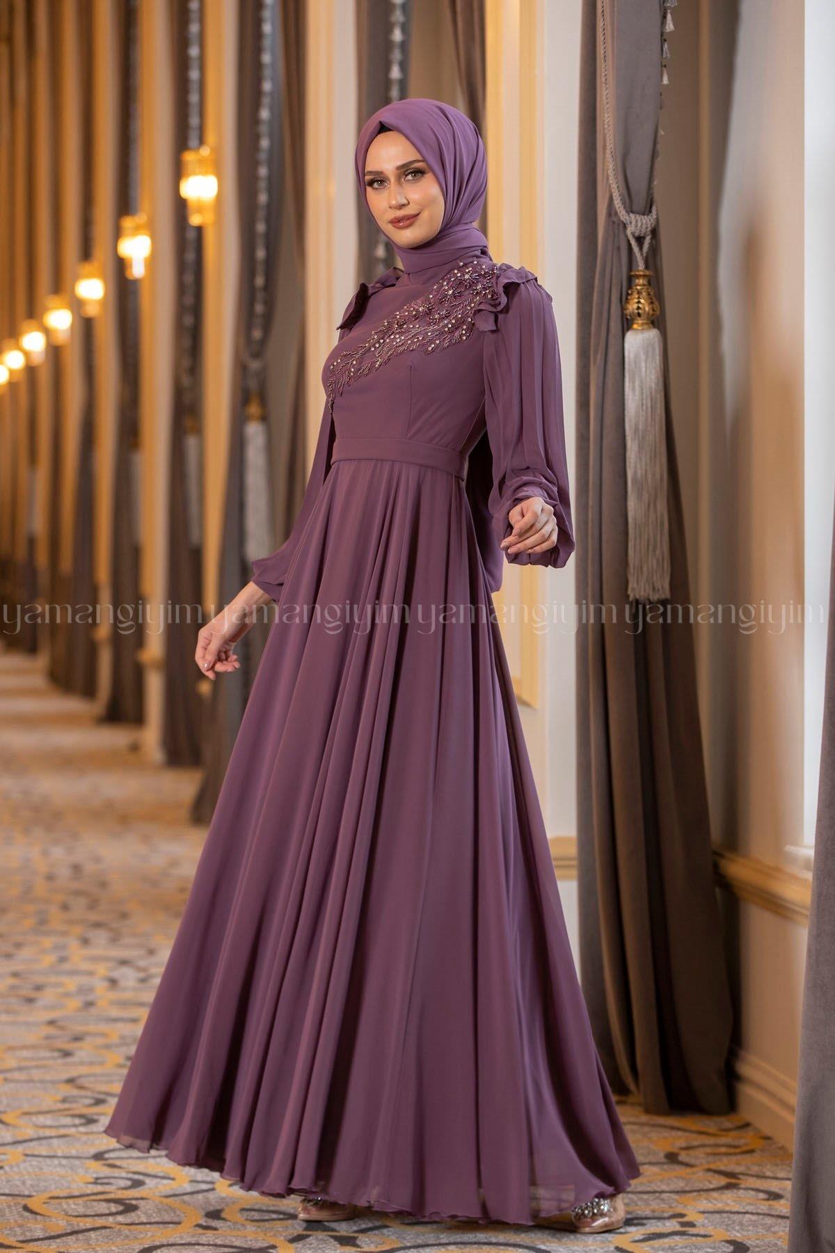 2211 NEW ELEGANS ELBİSE - Koyu Gül
