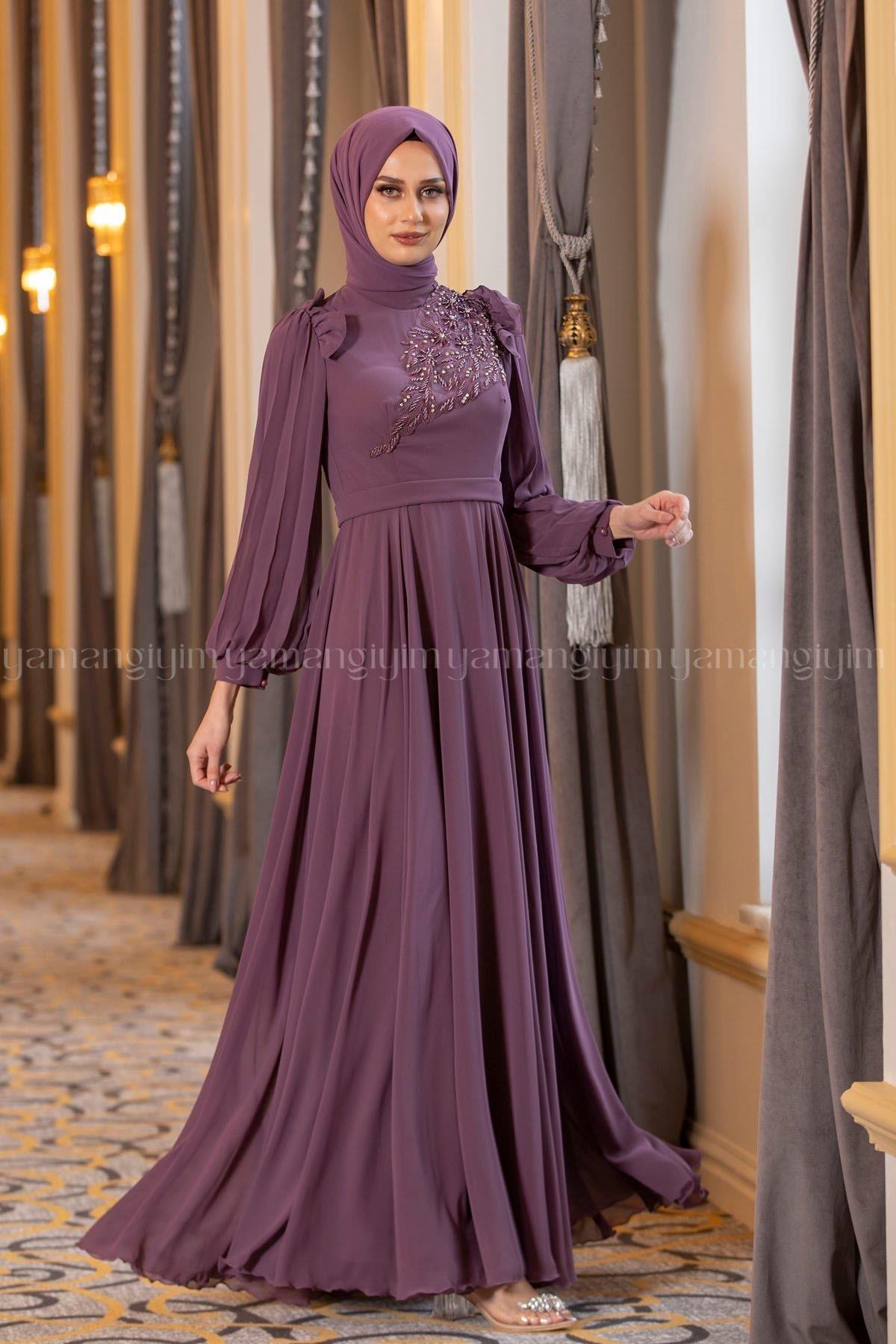 2211 NEW ELEGANS ELBİSE - Koyu Gül