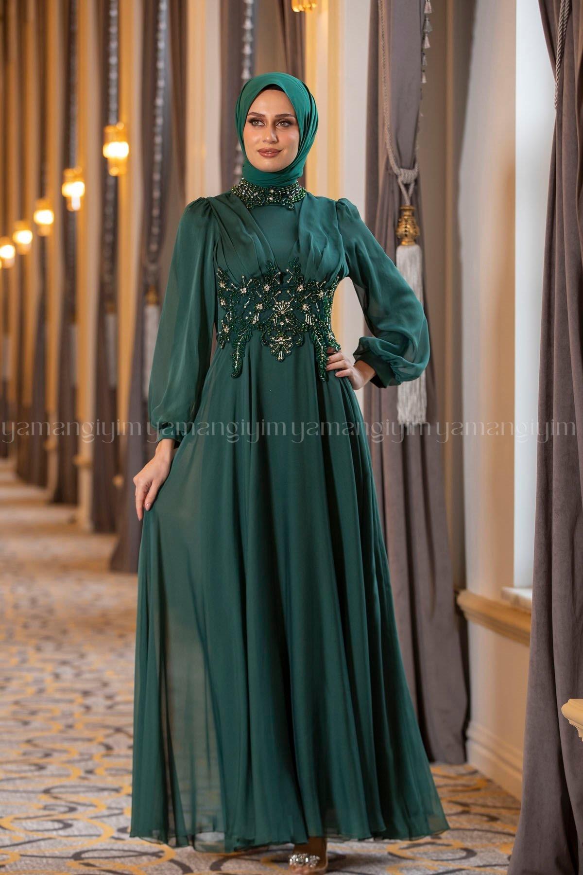 2215 NEW ELEGANS ELBİSE - Yeşil