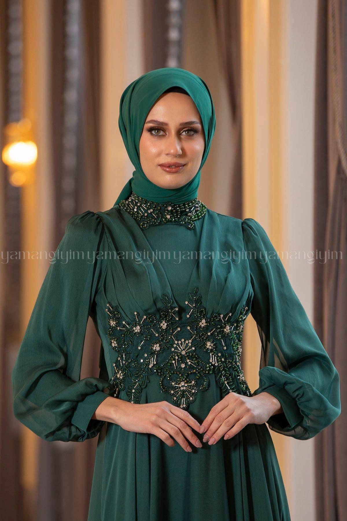 2215 NEW ELEGANS ELBİSE - Yeşil