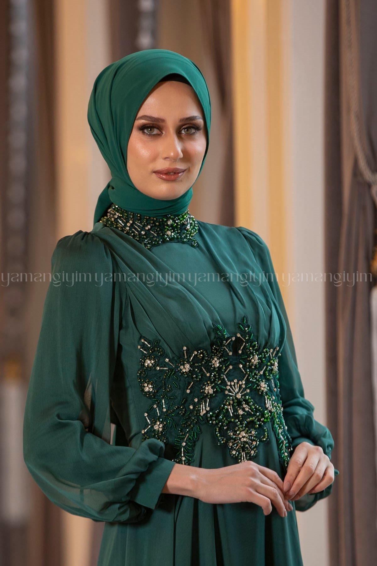 2215 NEW ELEGANS ELBİSE - Yeşil