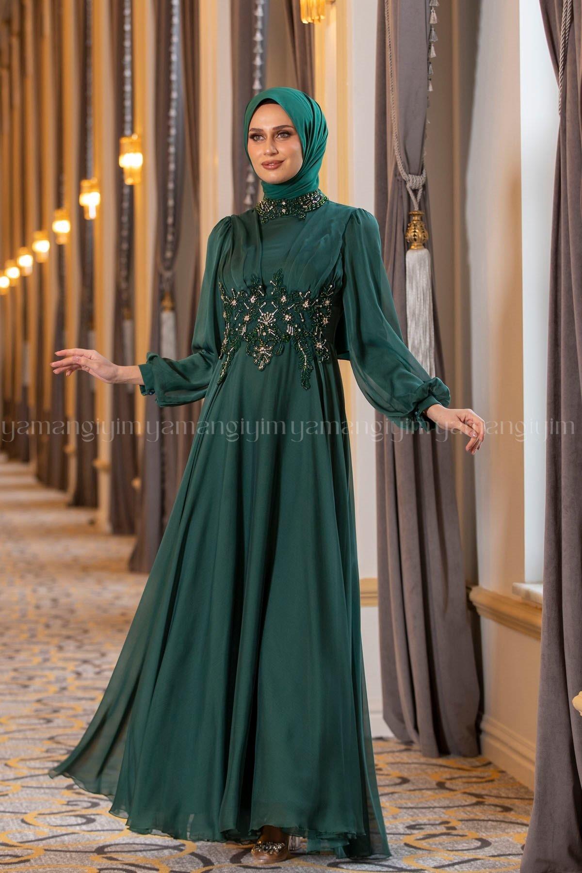 2215 NEW ELEGANS ELBİSE - Yeşil