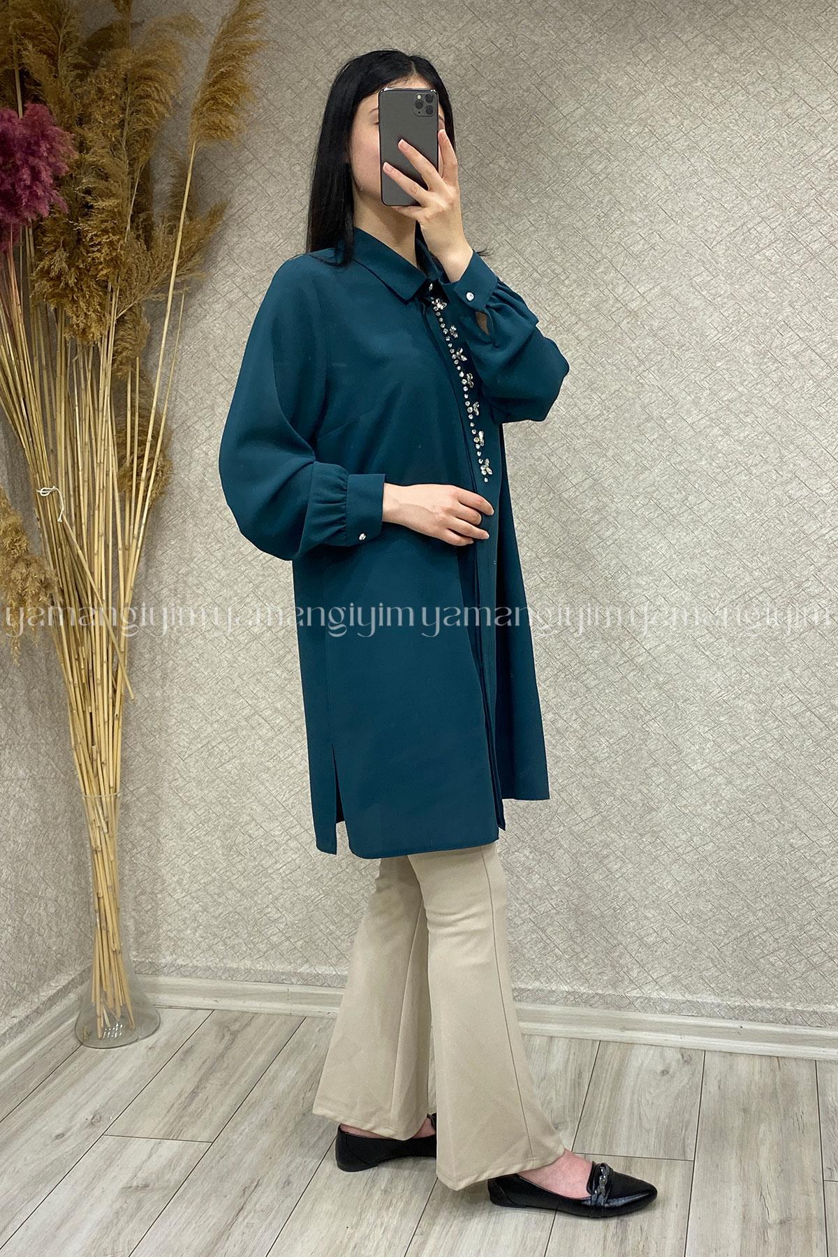 2216 MOR İPEK TUNİK - Zümrüt