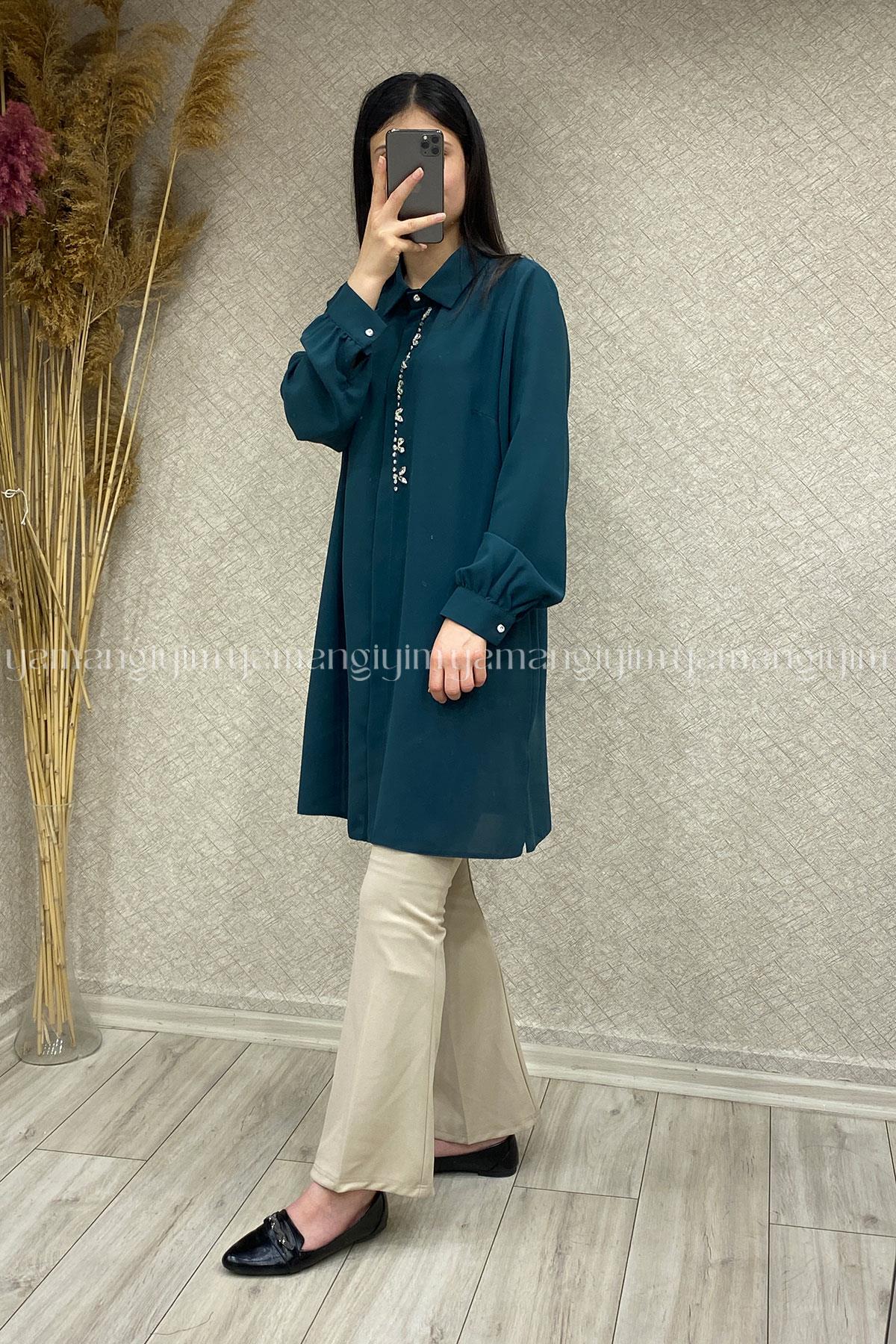 2216 MOR İPEK TUNİK - Zümrüt