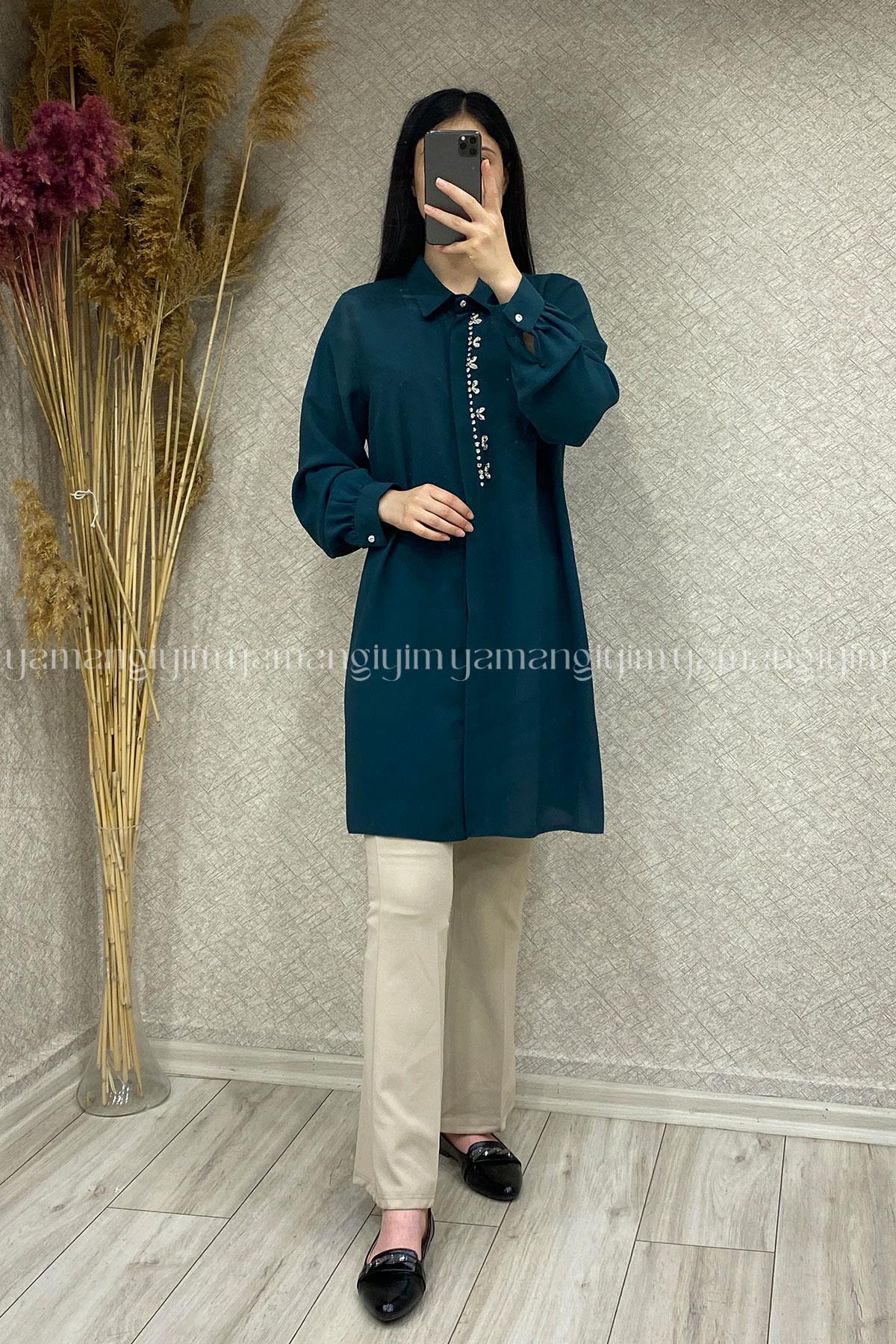 2216 MOR İPEK TUNİK - Zümrüt