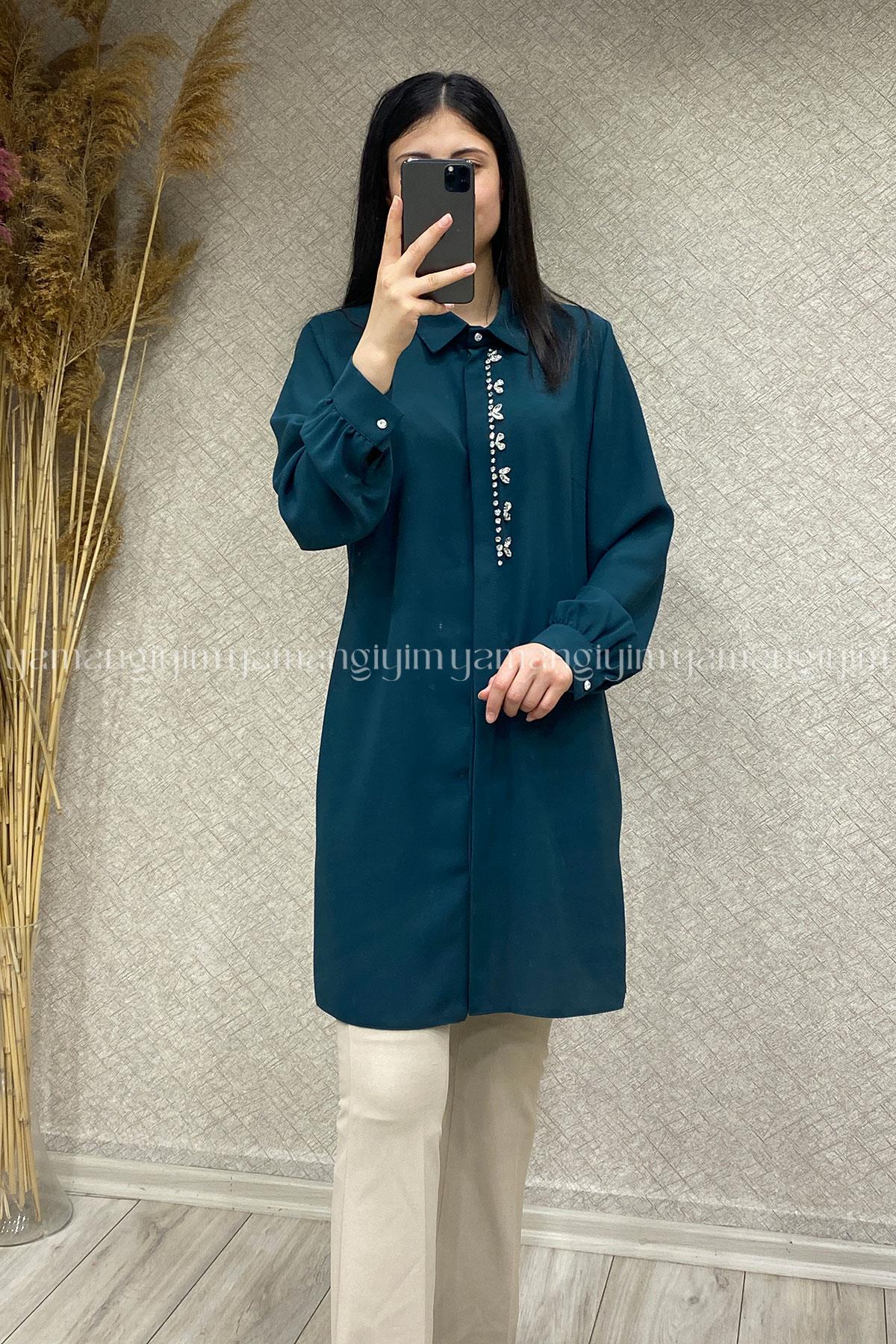 2216 MOR İPEK TUNİK - Zümrüt