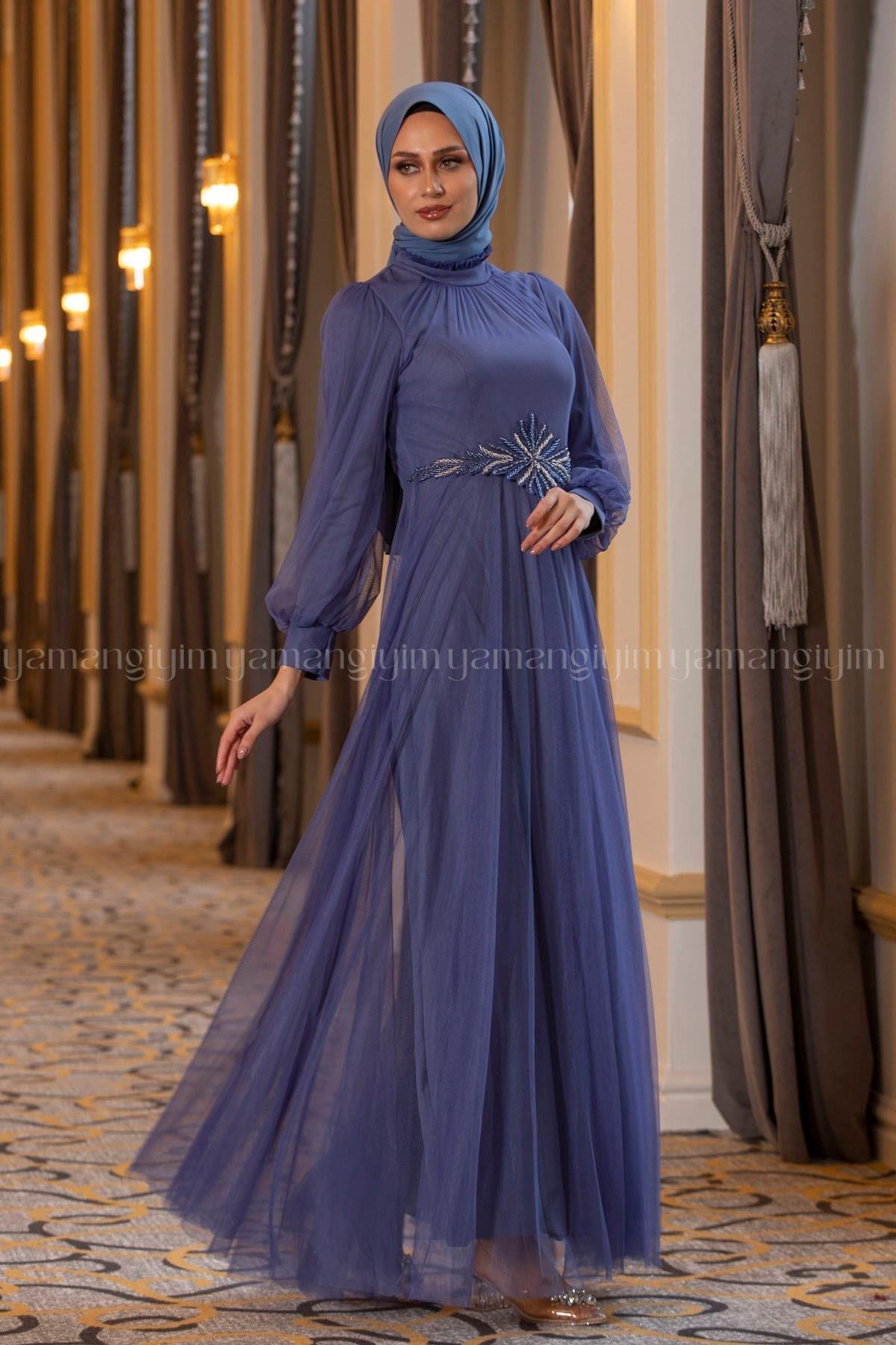 2229 NEW ELEGANS ELBİSE - İndigo