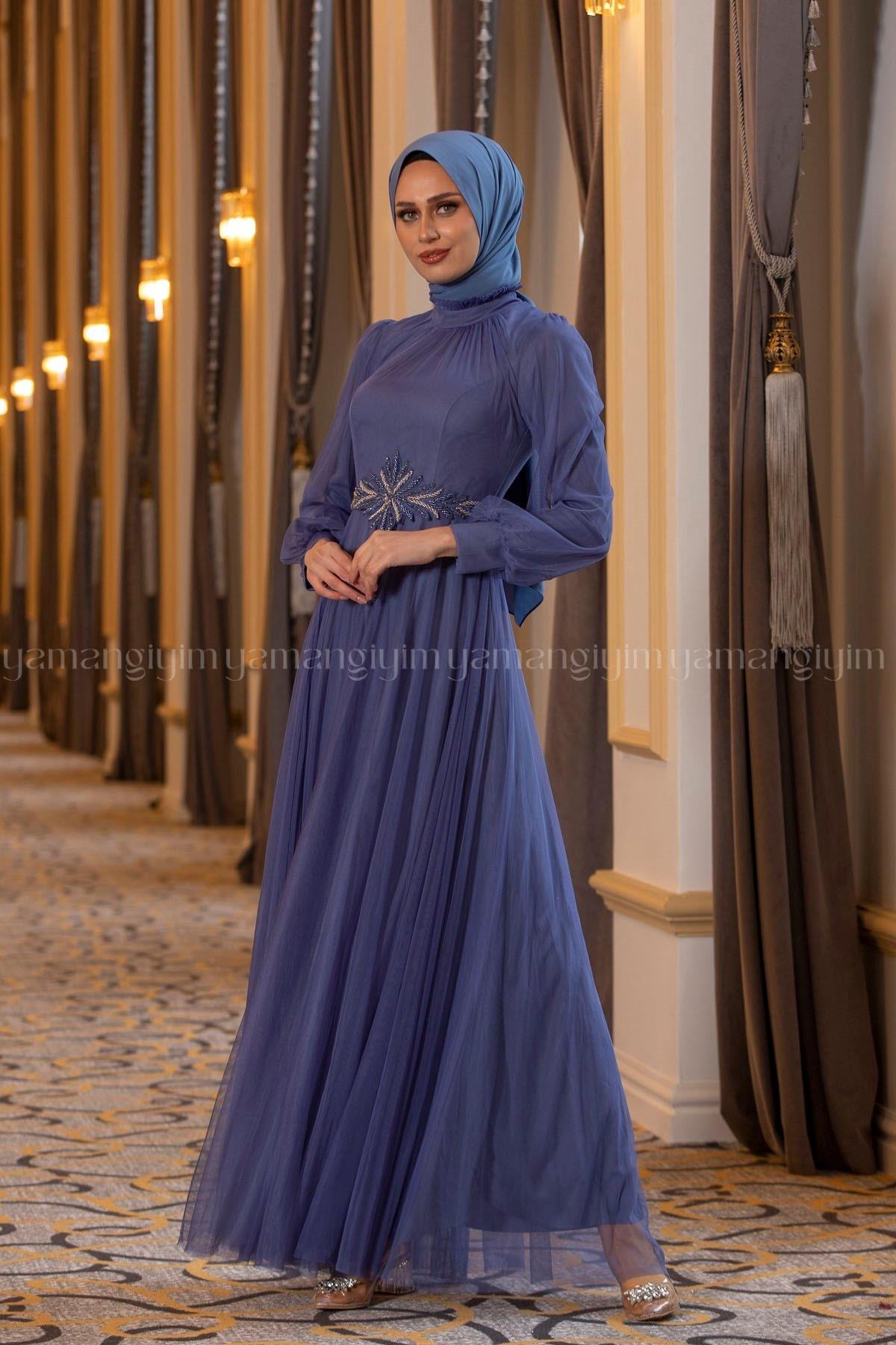 2229 NEW ELEGANS ELBİSE - İndigo