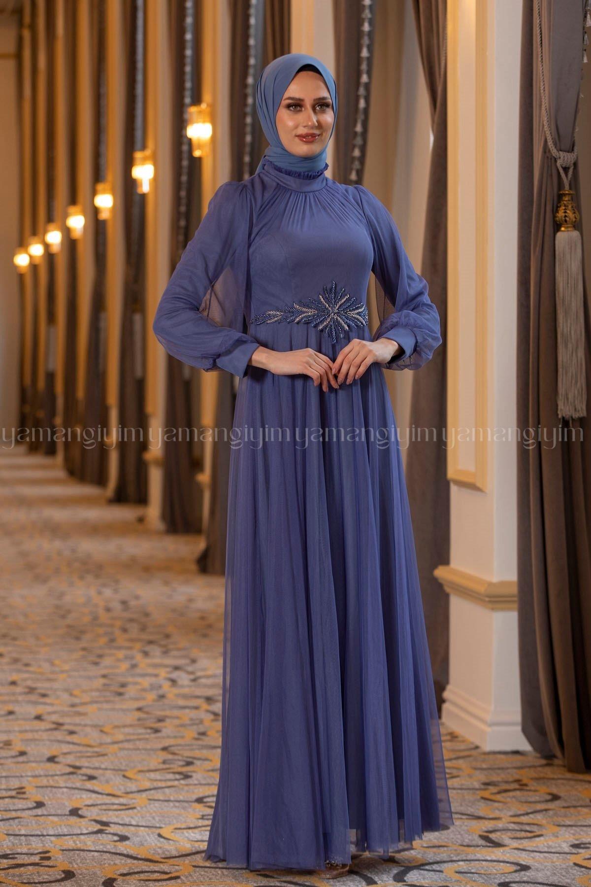 2229 NEW ELEGANS ELBİSE - İndigo