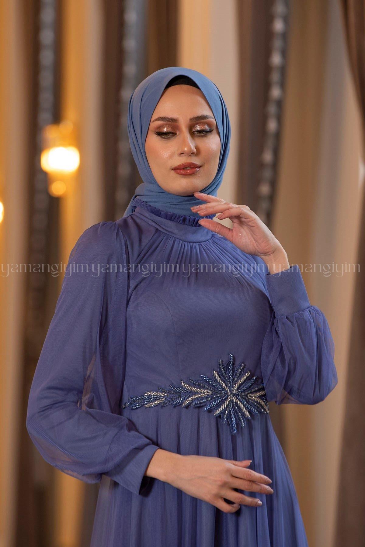 2229 NEW ELEGANS ELBİSE - İndigo