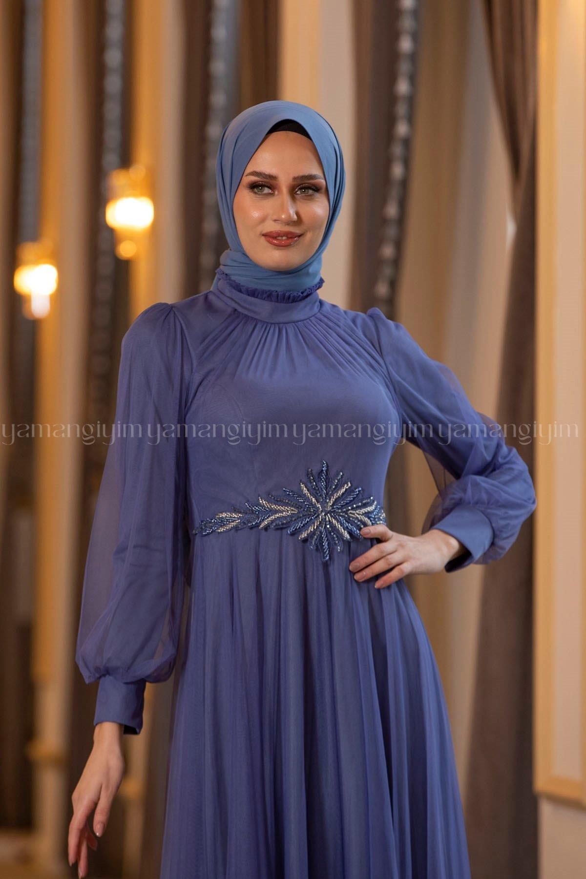 2229 NEW ELEGANS ELBİSE - İndigo