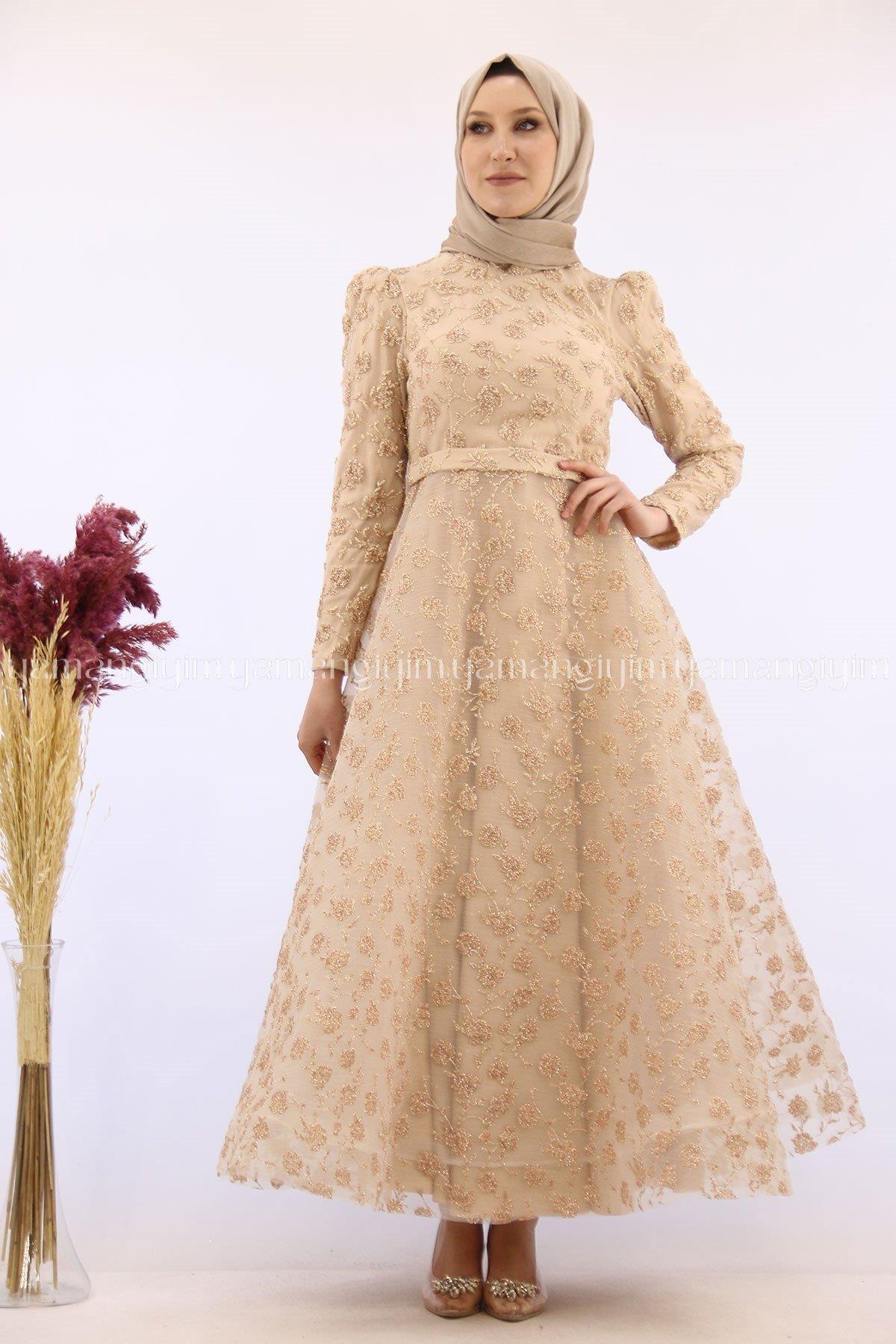 2238 NEW ELEGANS ELBİSE - Gold
