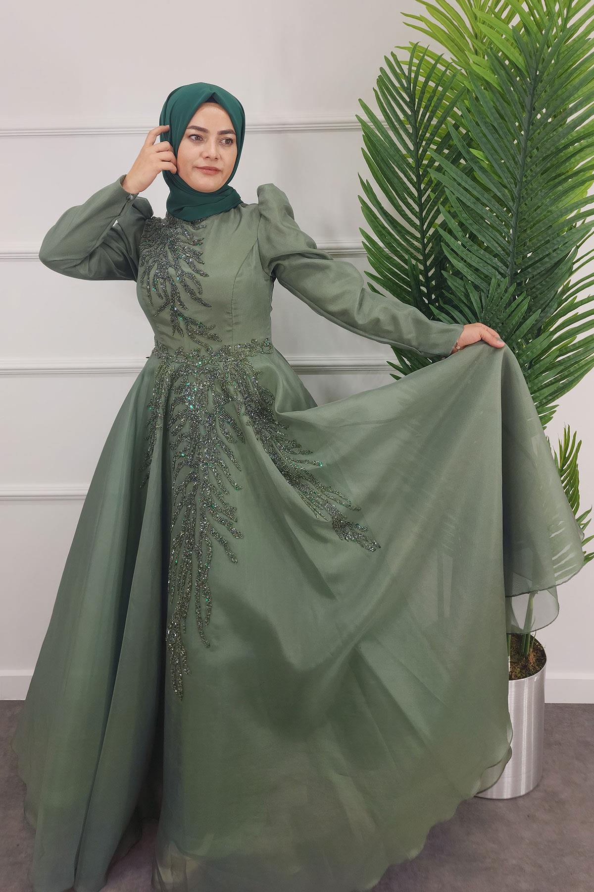 2268 NEW ELEGANS ELBİSE - Yeşil