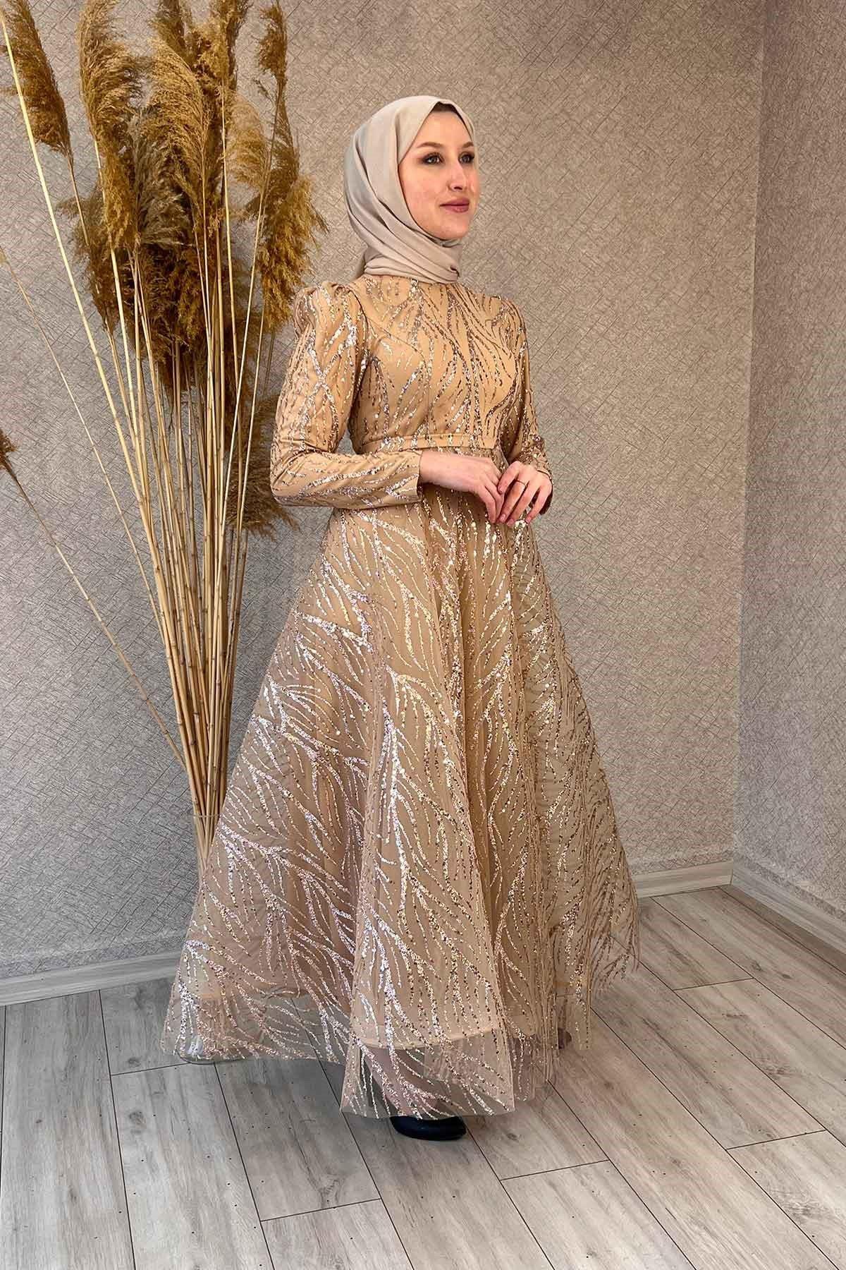 2285 NEW ELEGANS ELBİSE - Gold