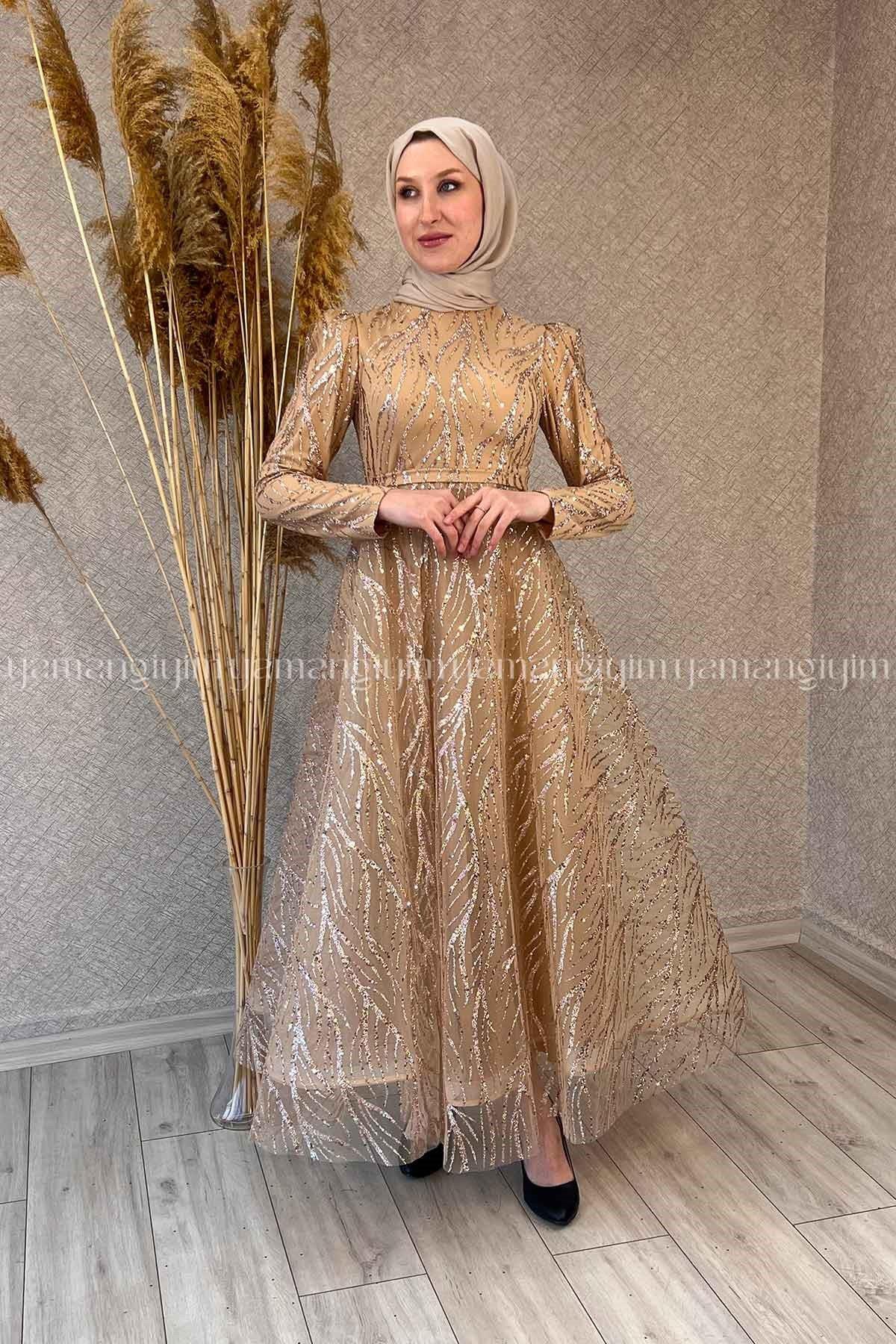 2285 NEW ELEGANS ELBİSE - Gold