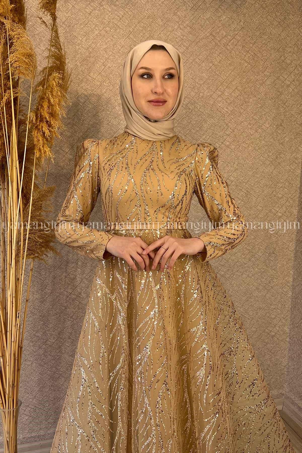 2285 NEW ELEGANS ELBİSE - Gold
