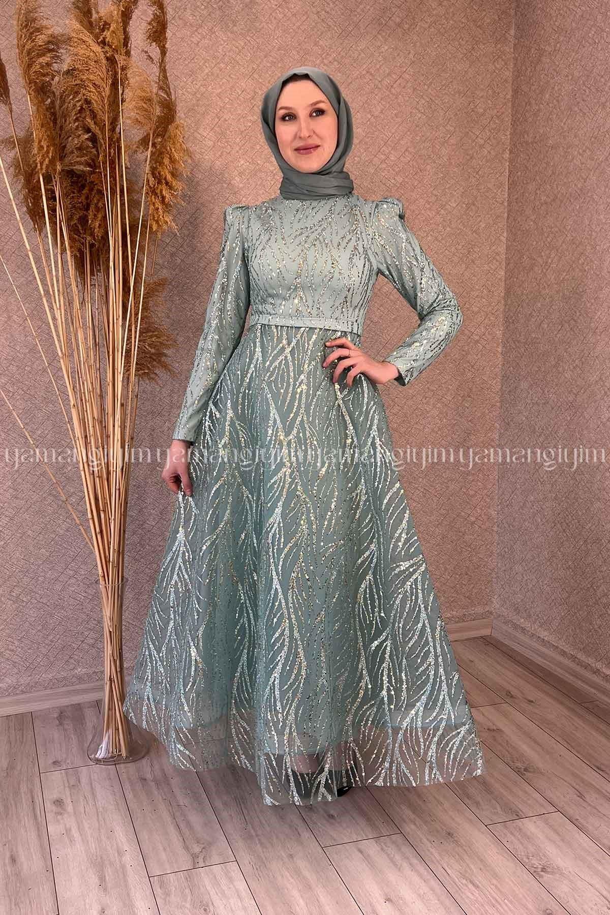 2285 NEW ELEGANS ELBİSE - Mint