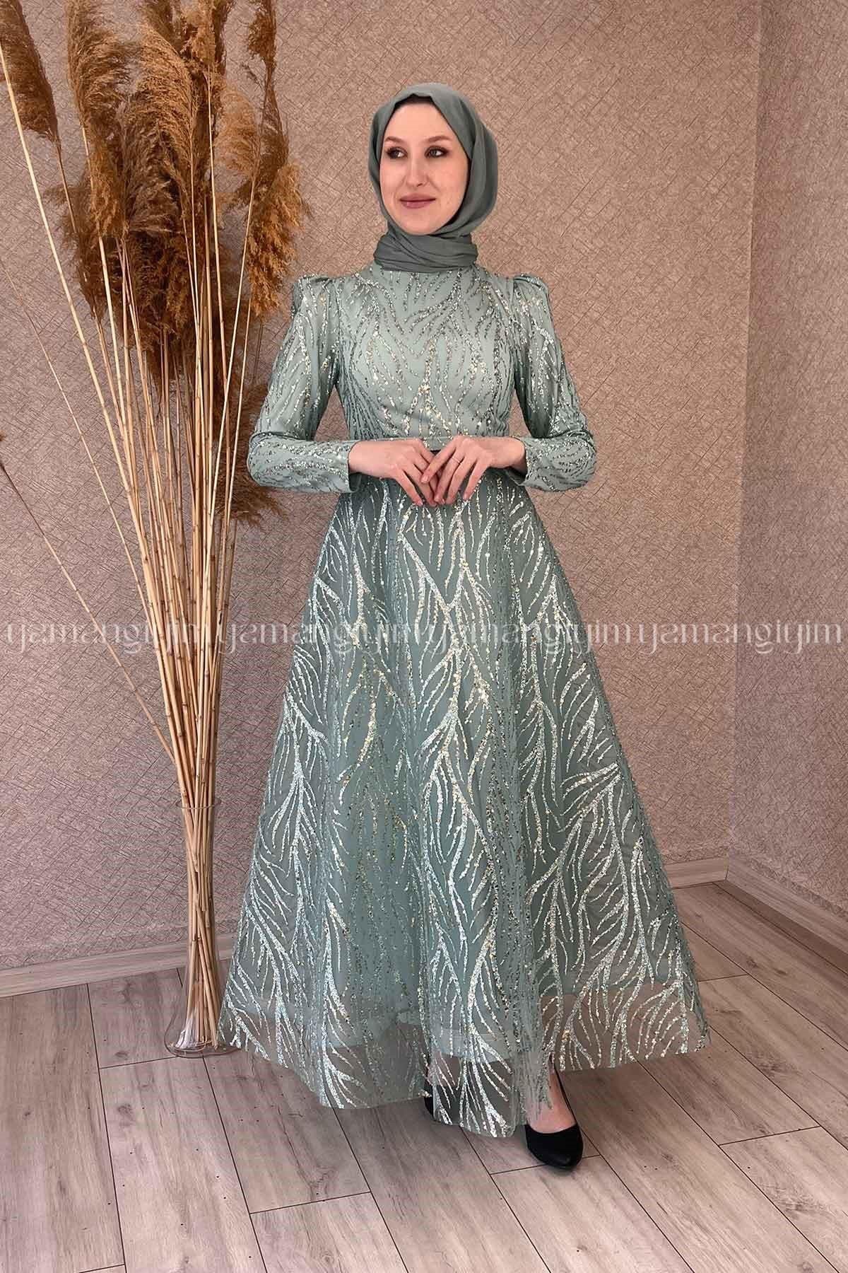 2285 NEW ELEGANS ELBİSE - Mint