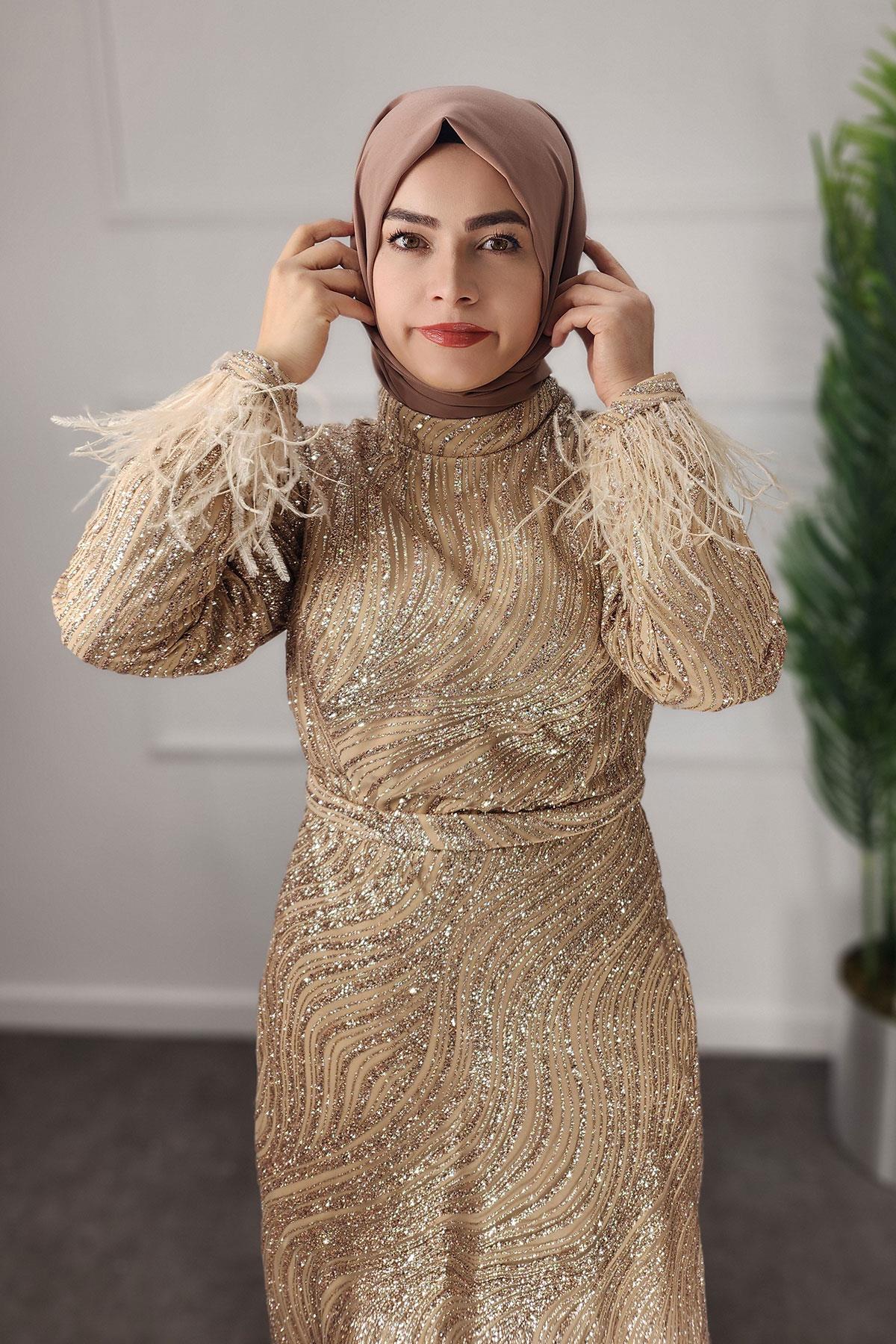 2323 NEW ELEGANS ELBİSE - Gold