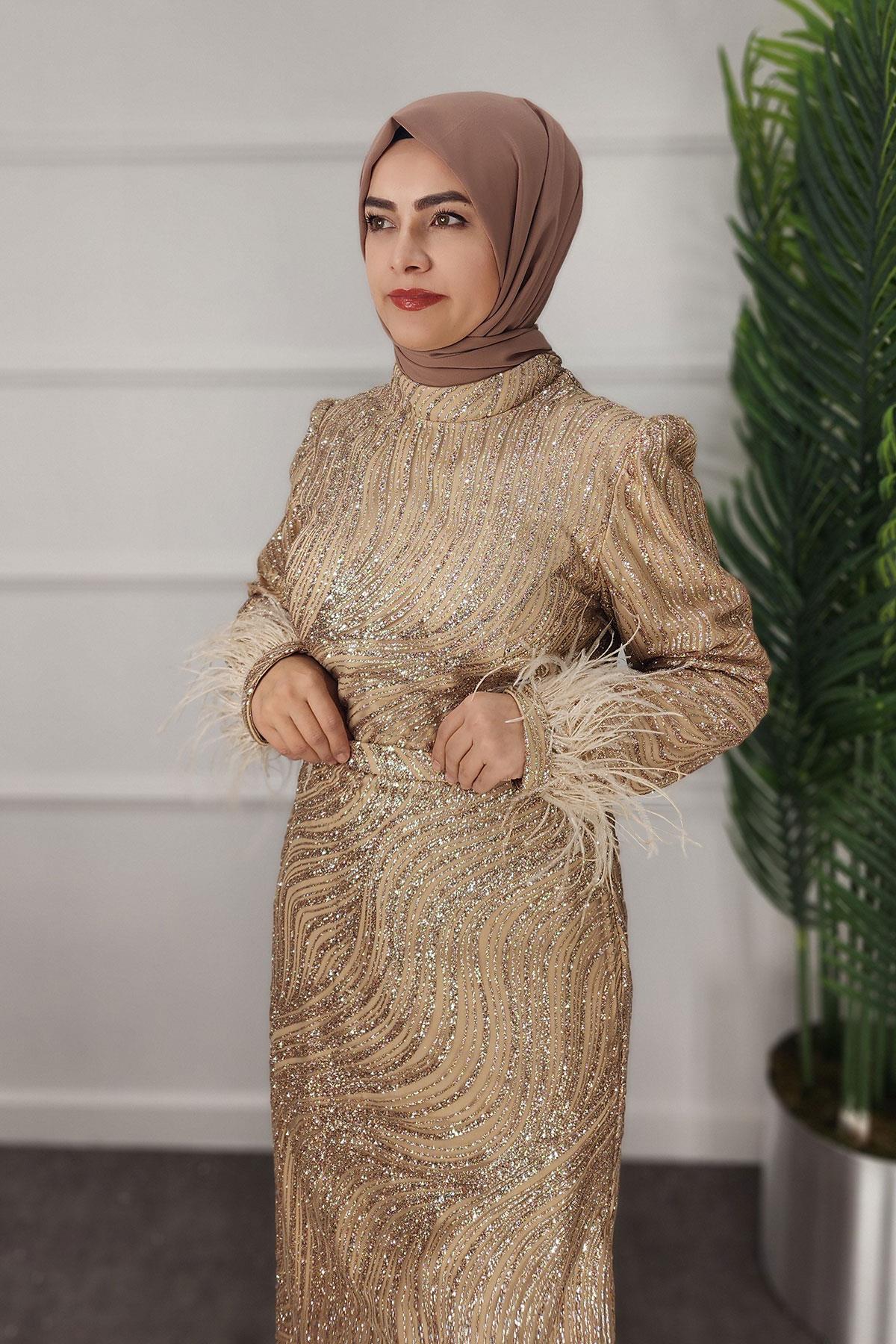2323 NEW ELEGANS ELBİSE - Gold