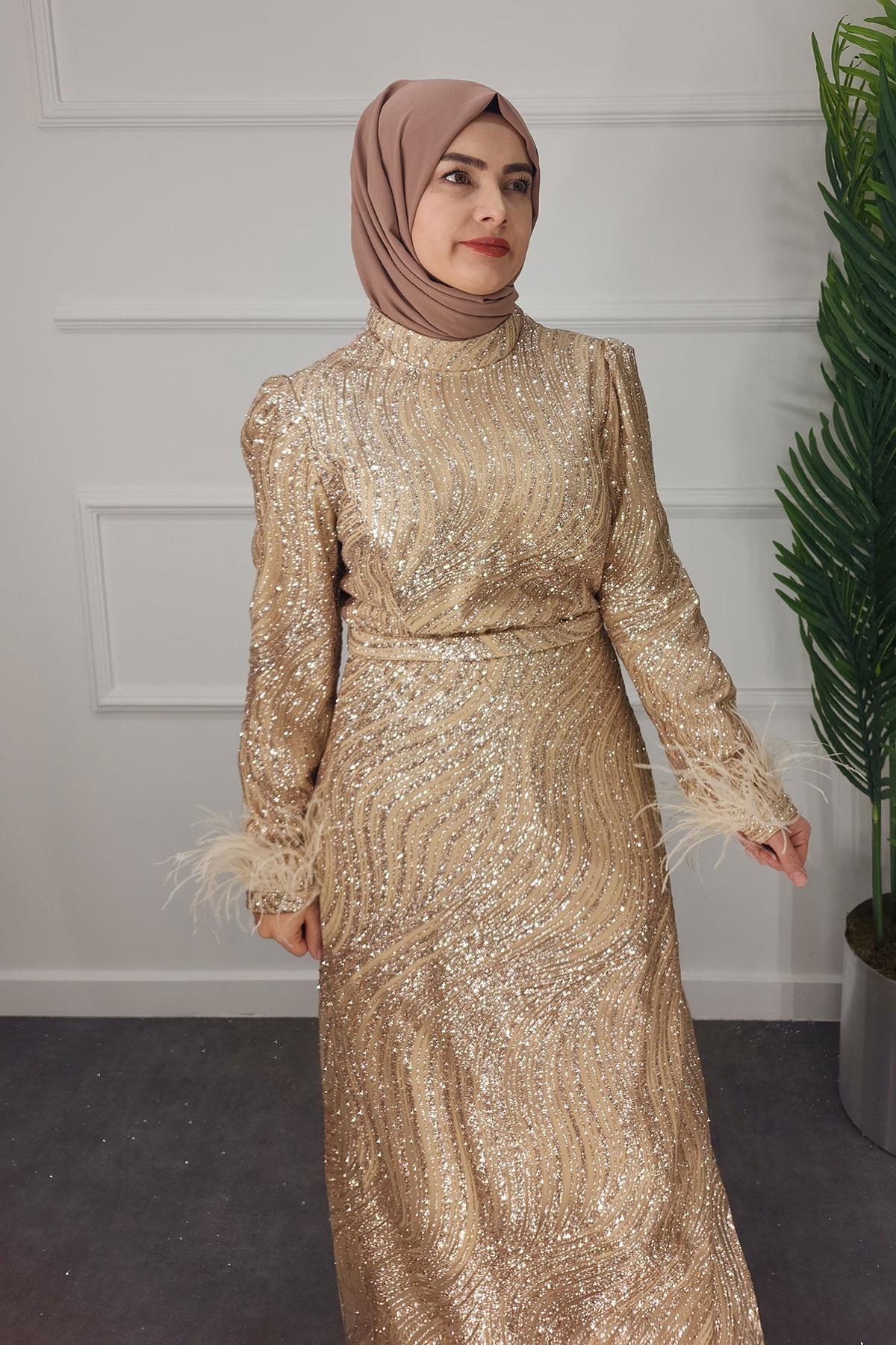 2323 NEW ELEGANS ELBİSE - Gold