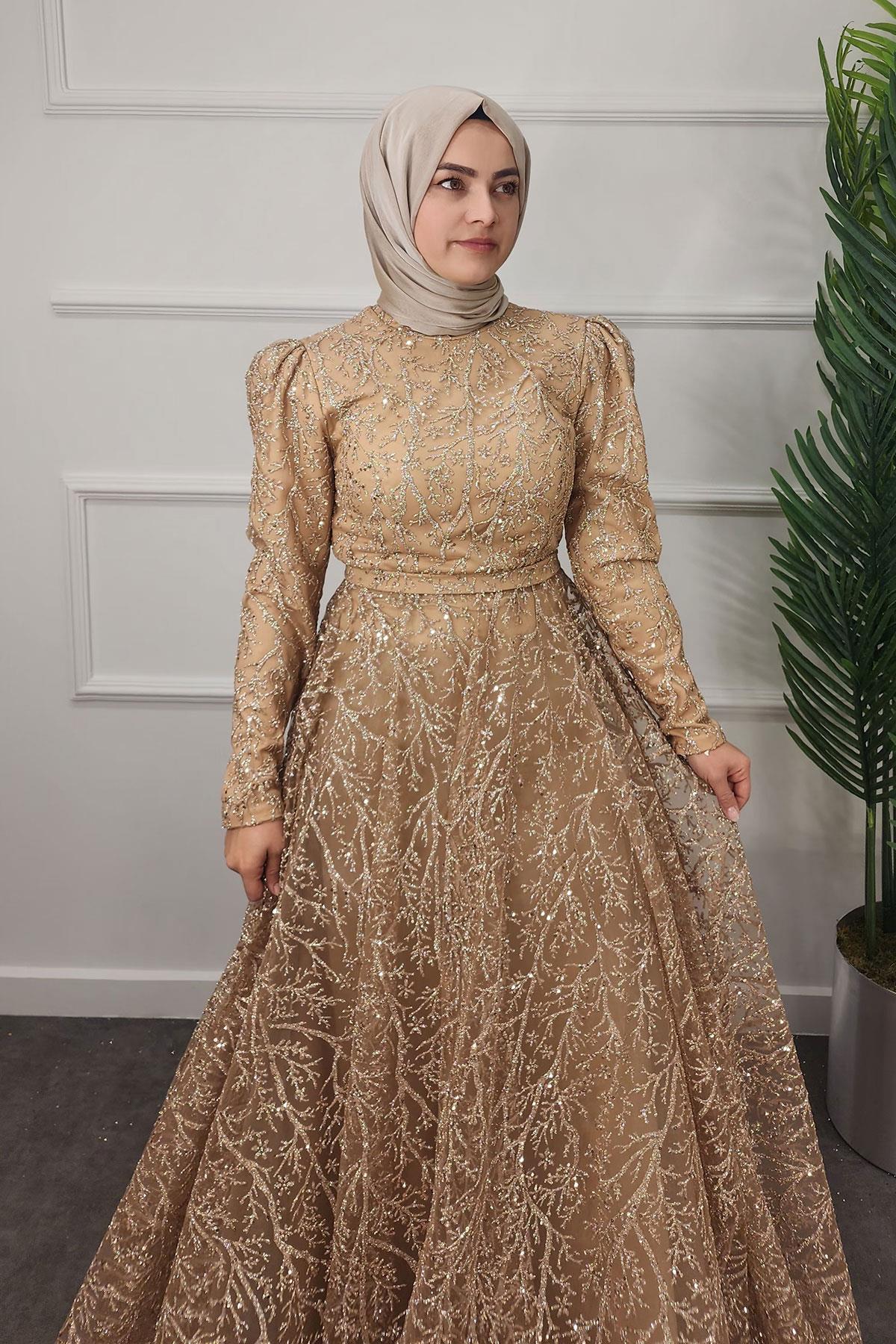 2324 NEW ELEGANS ELBİSE - Gold