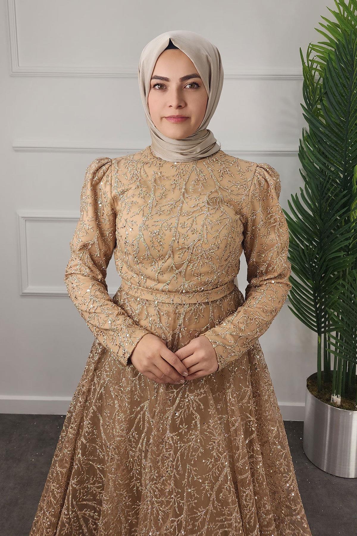 2324 NEW ELEGANS ELBİSE - Gold