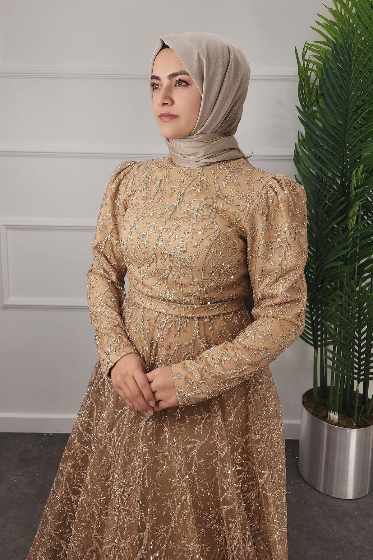 2324 NEW ELEGANS ELBİSE - Gold
