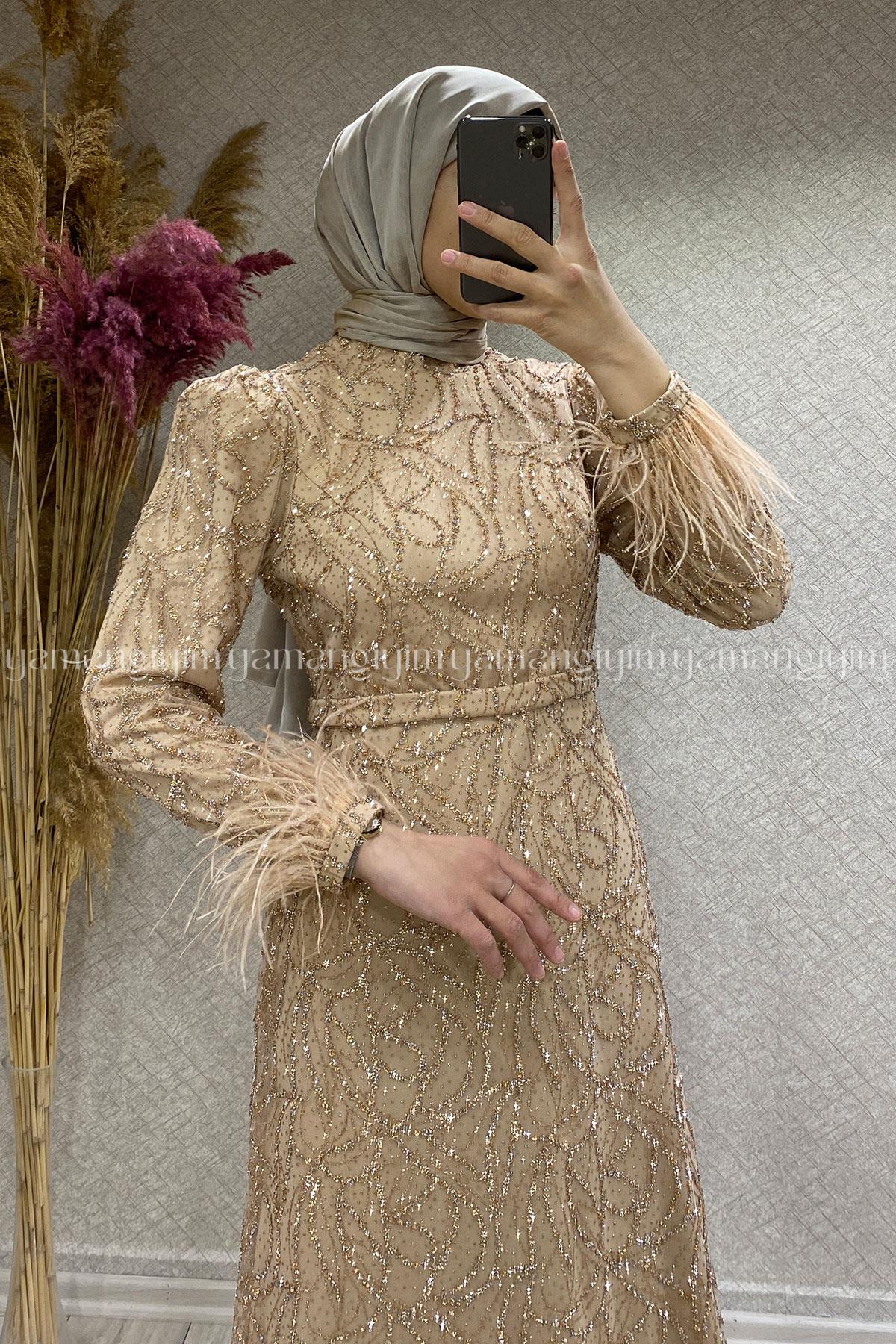 2348 NEW ELEGANS ELBİSE - Gold