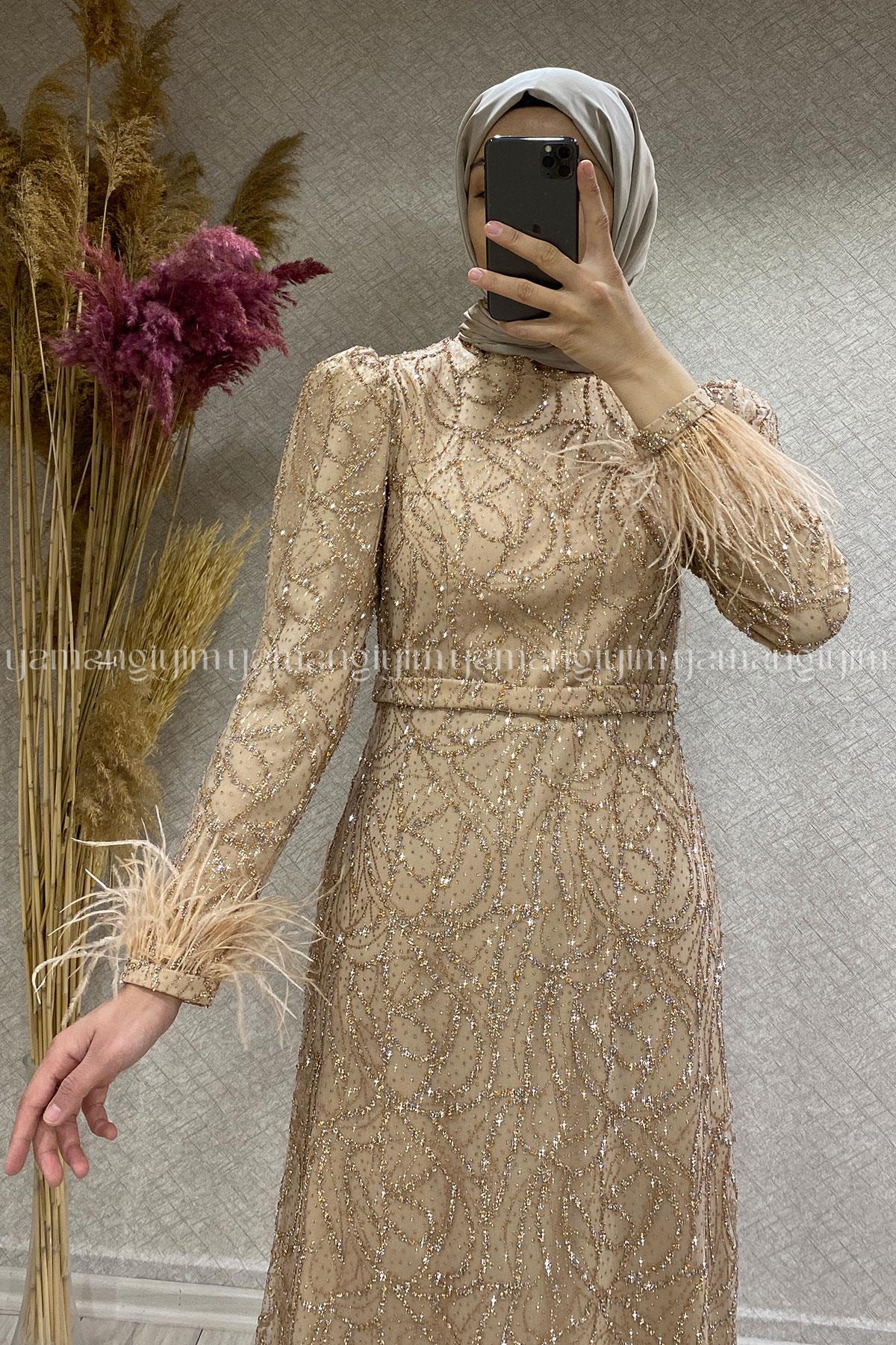 2348 NEW ELEGANS ELBİSE - Gold