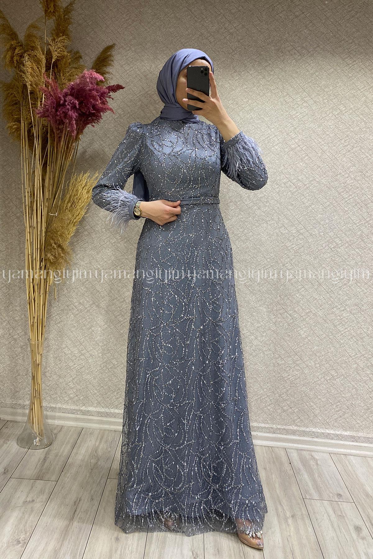 2348 NEW ELEGANS ELBİSE - Gri