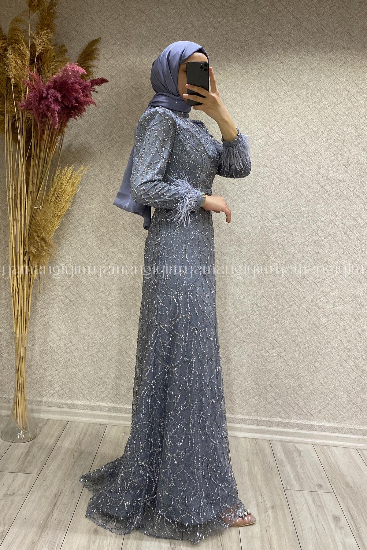 2348 NEW ELEGANS ELBİSE - Gri