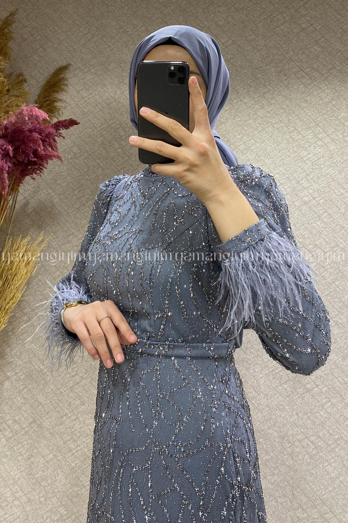 2348 NEW ELEGANS ELBİSE - Gri