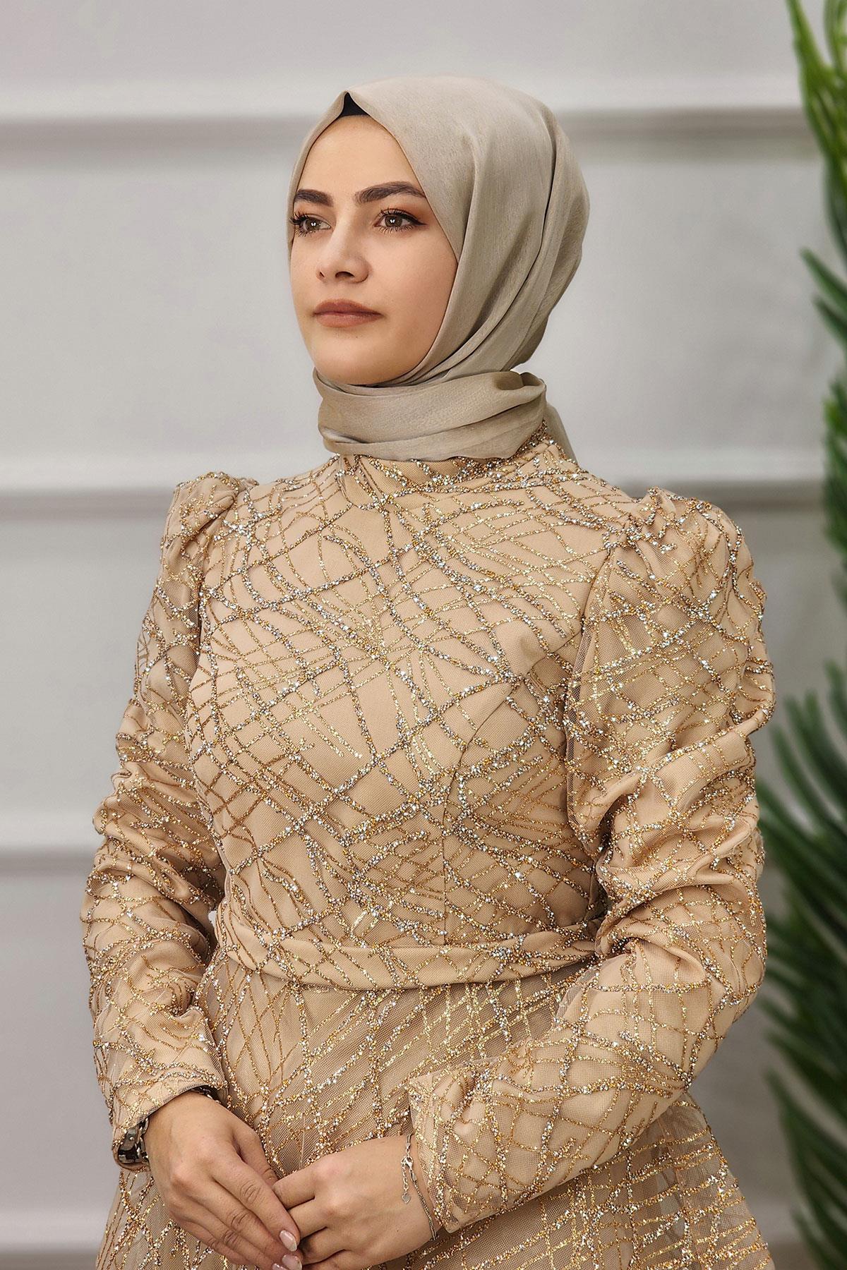 2350 NEW ELEGANS ELBİSE - Gold