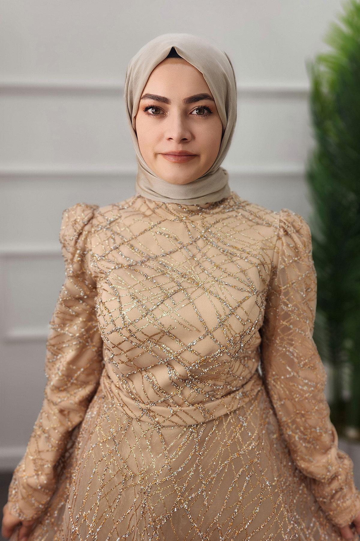2350 NEW ELEGANS ELBİSE - Gold