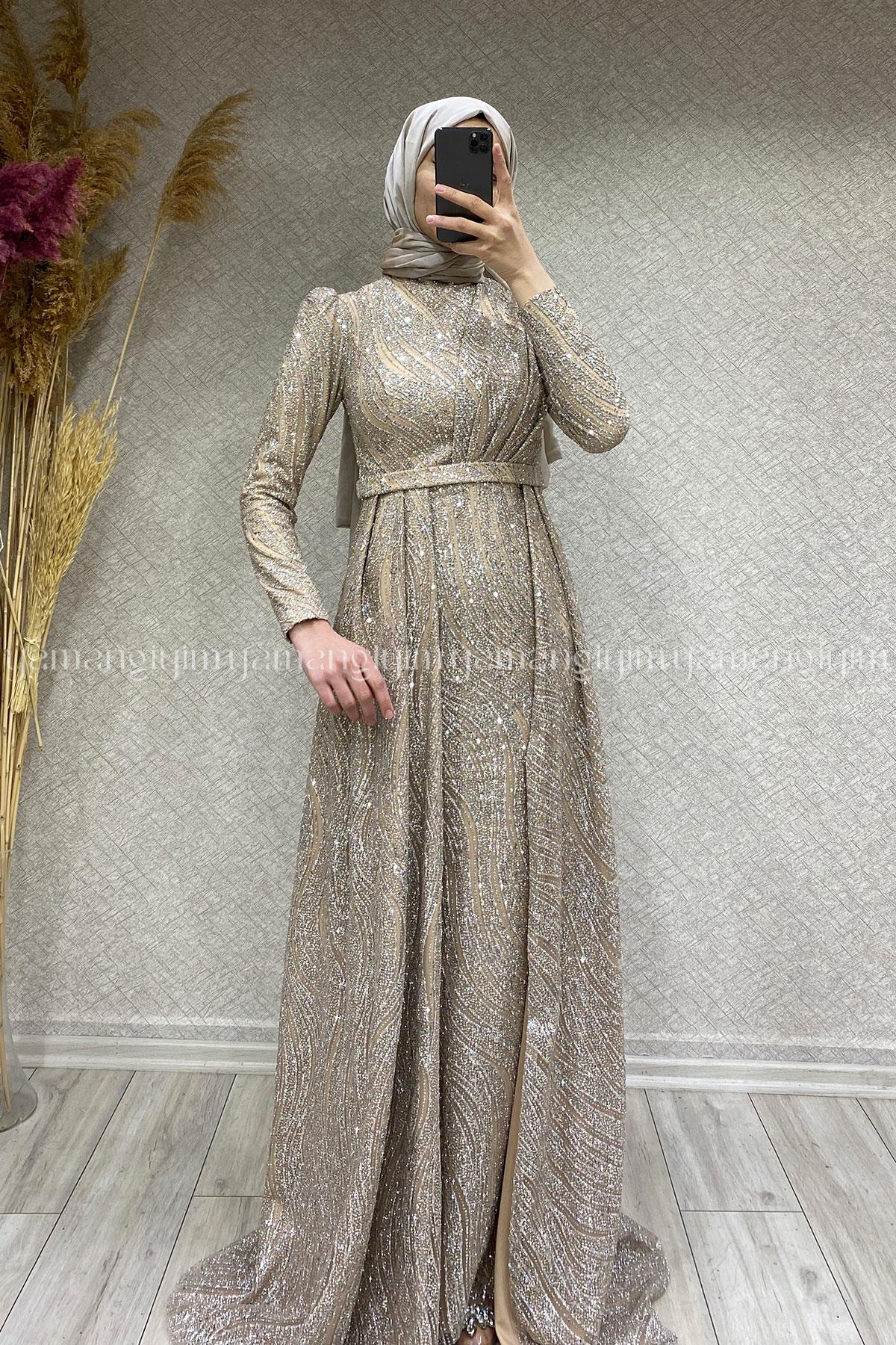 2353 NEW ELEGANS ELBİSE - Vizon