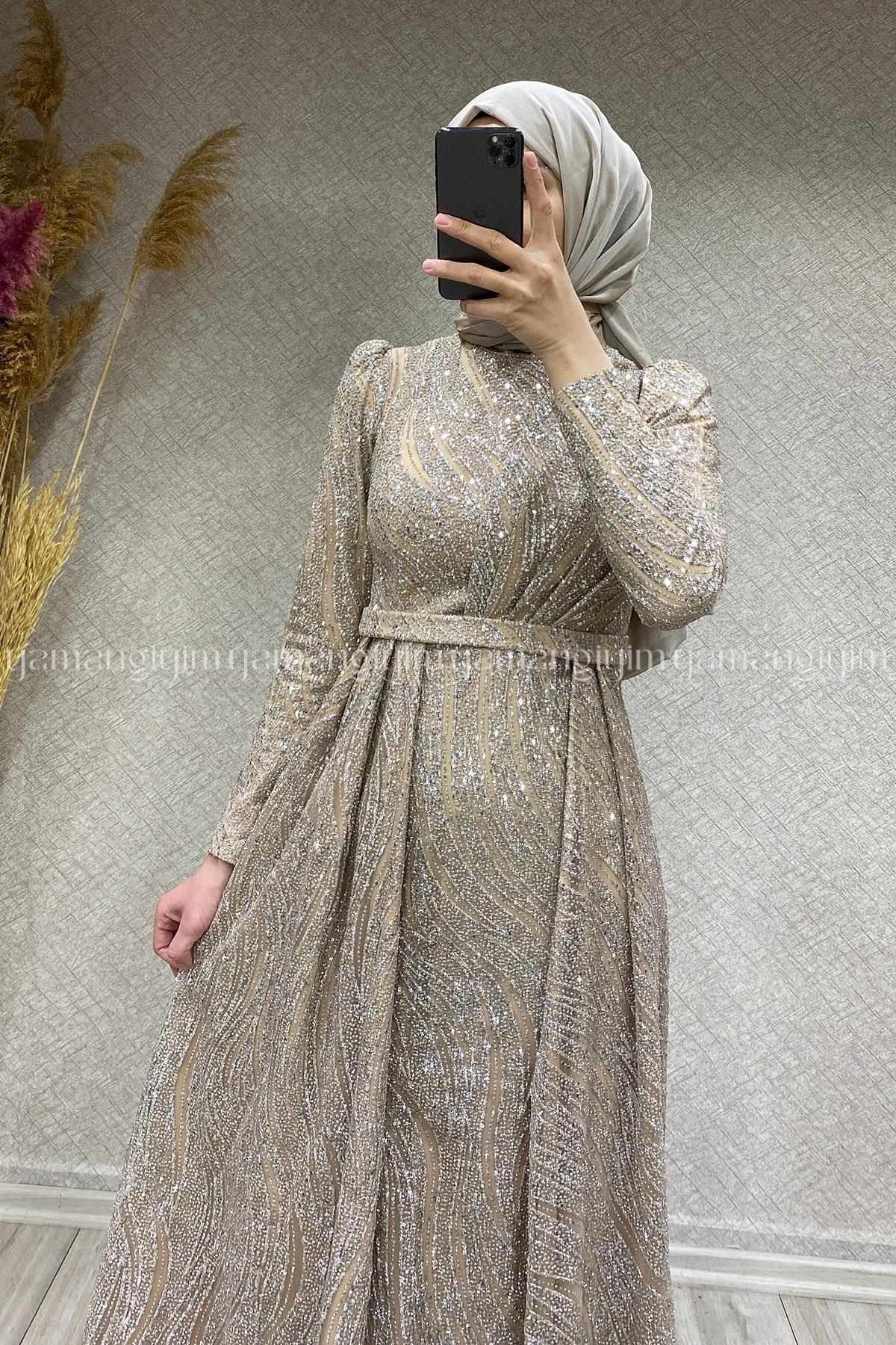 2353 NEW ELEGANS ELBİSE - Vizon