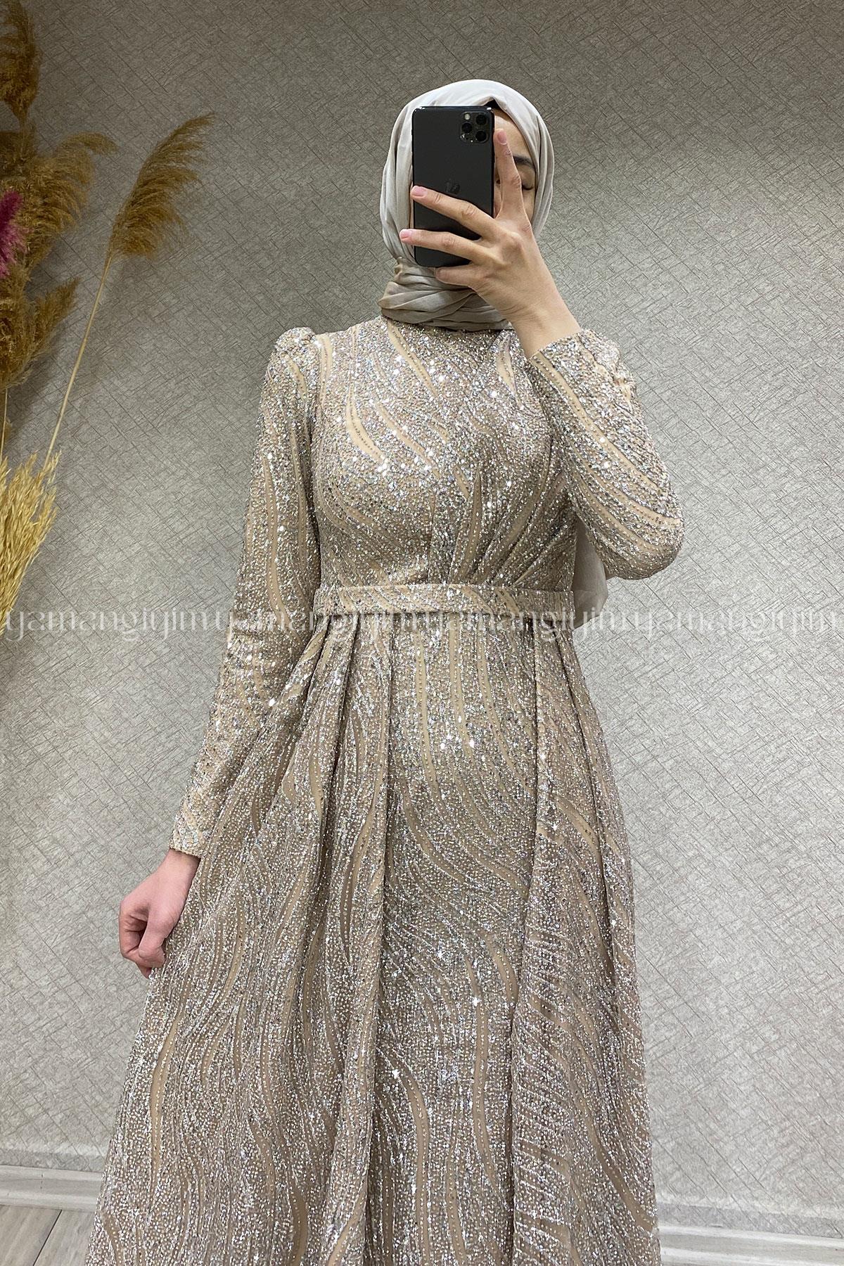 2353 NEW ELEGANS ELBİSE - Vizon