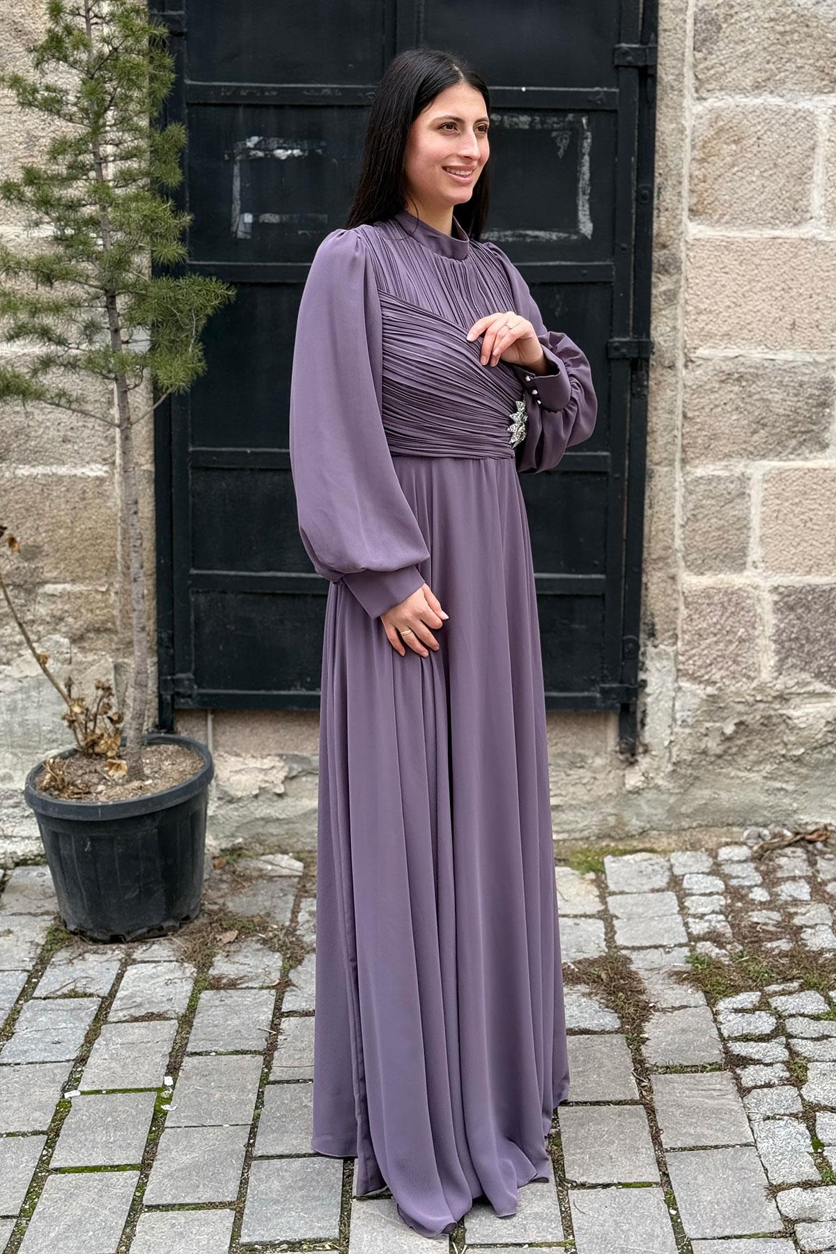 2367 BT NEW ELEGANS ELBİSE - Leylak