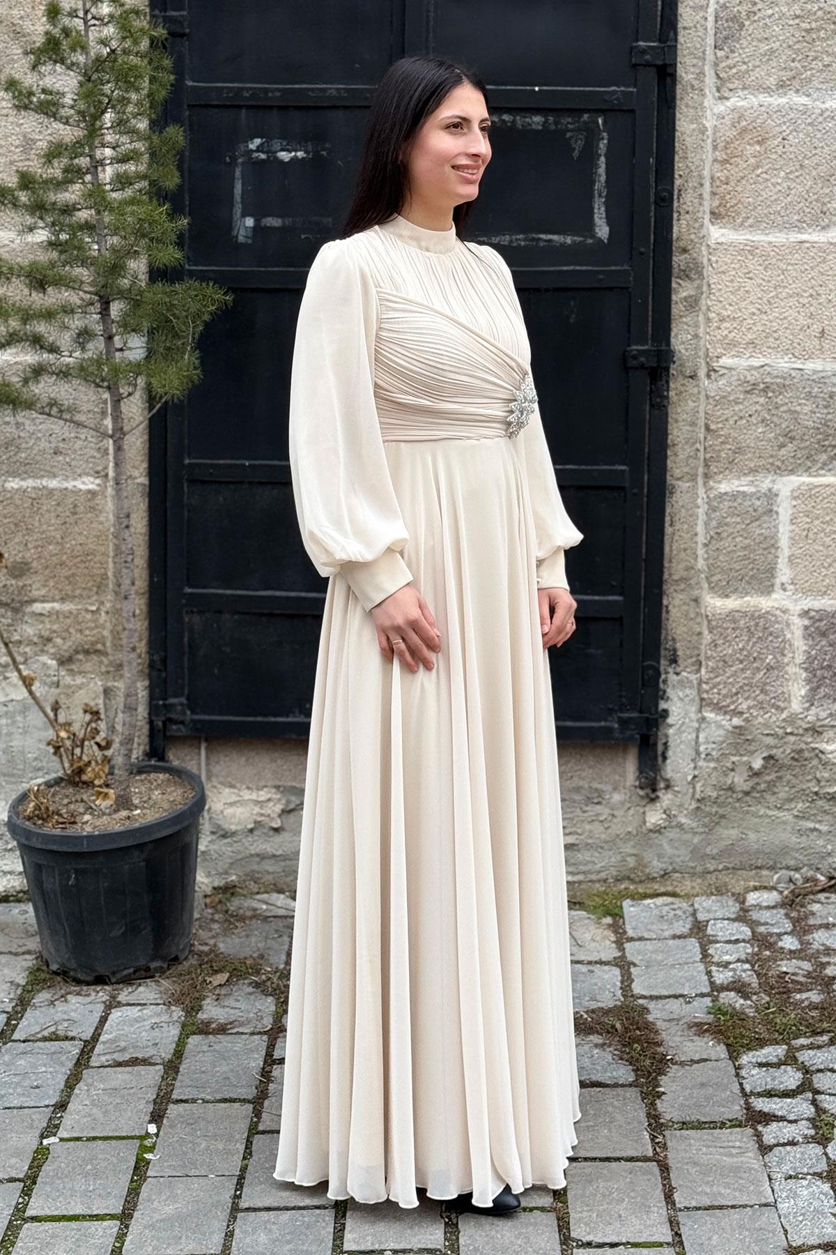 2367 NEW ELEGANS ELBİSE - Bej