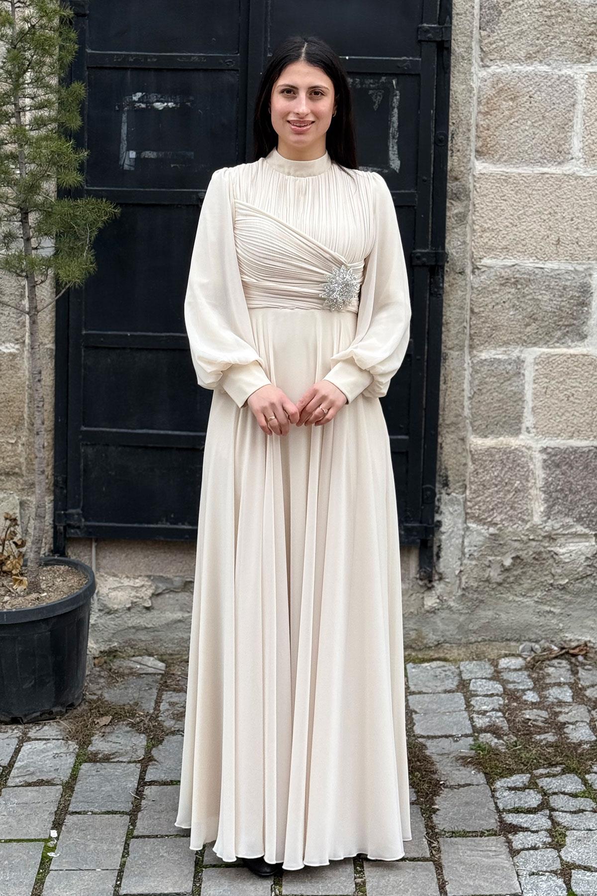 2367 NEW ELEGANS ELBİSE - Bej